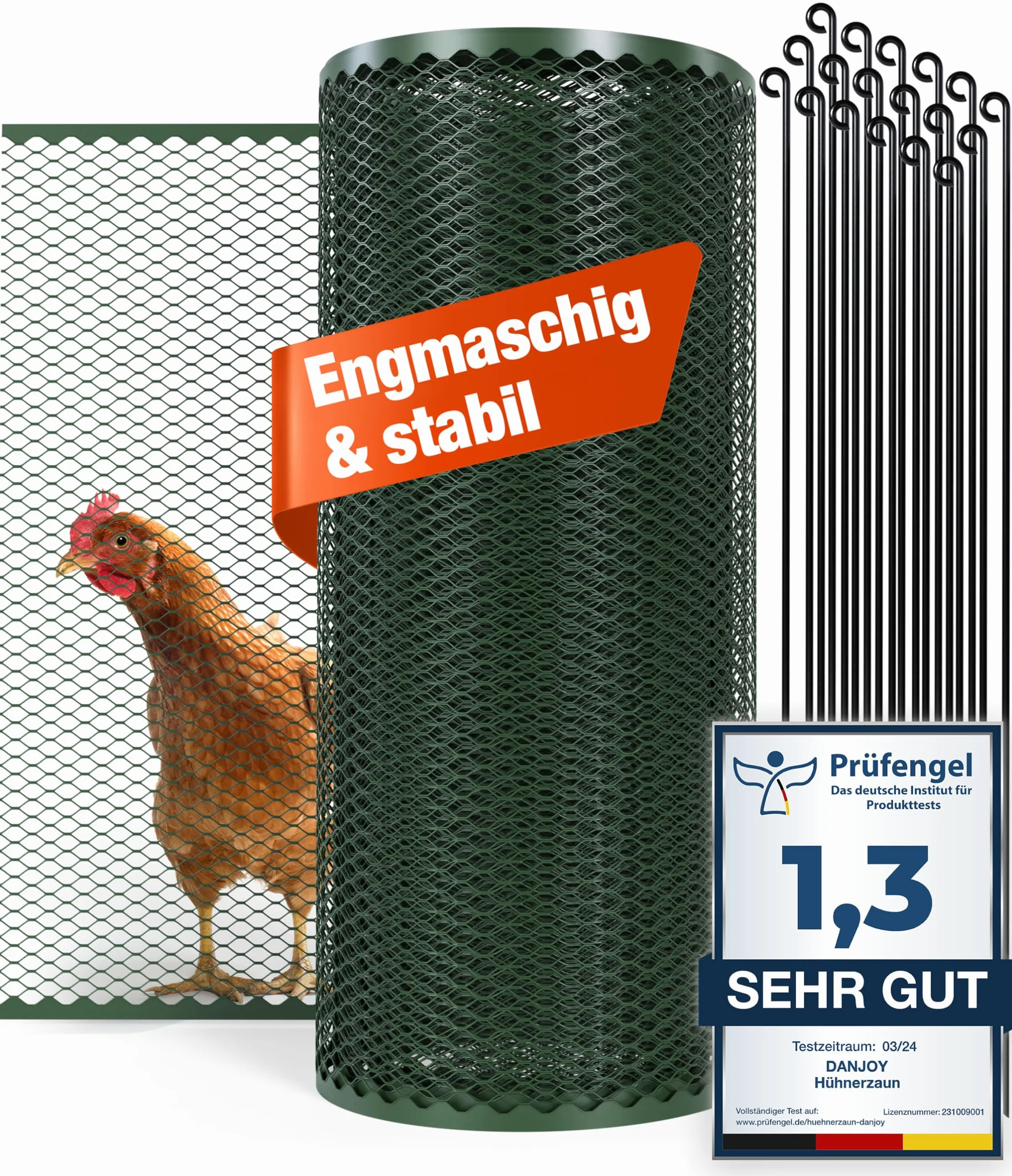 Valla de pollo I 90 cm de alto I 25 m de largo I La valla para perros o animales pequeños es especialmente estrecha, estable, sin flacidez, 20 x fijaciones, valla para perros, jardín, verde