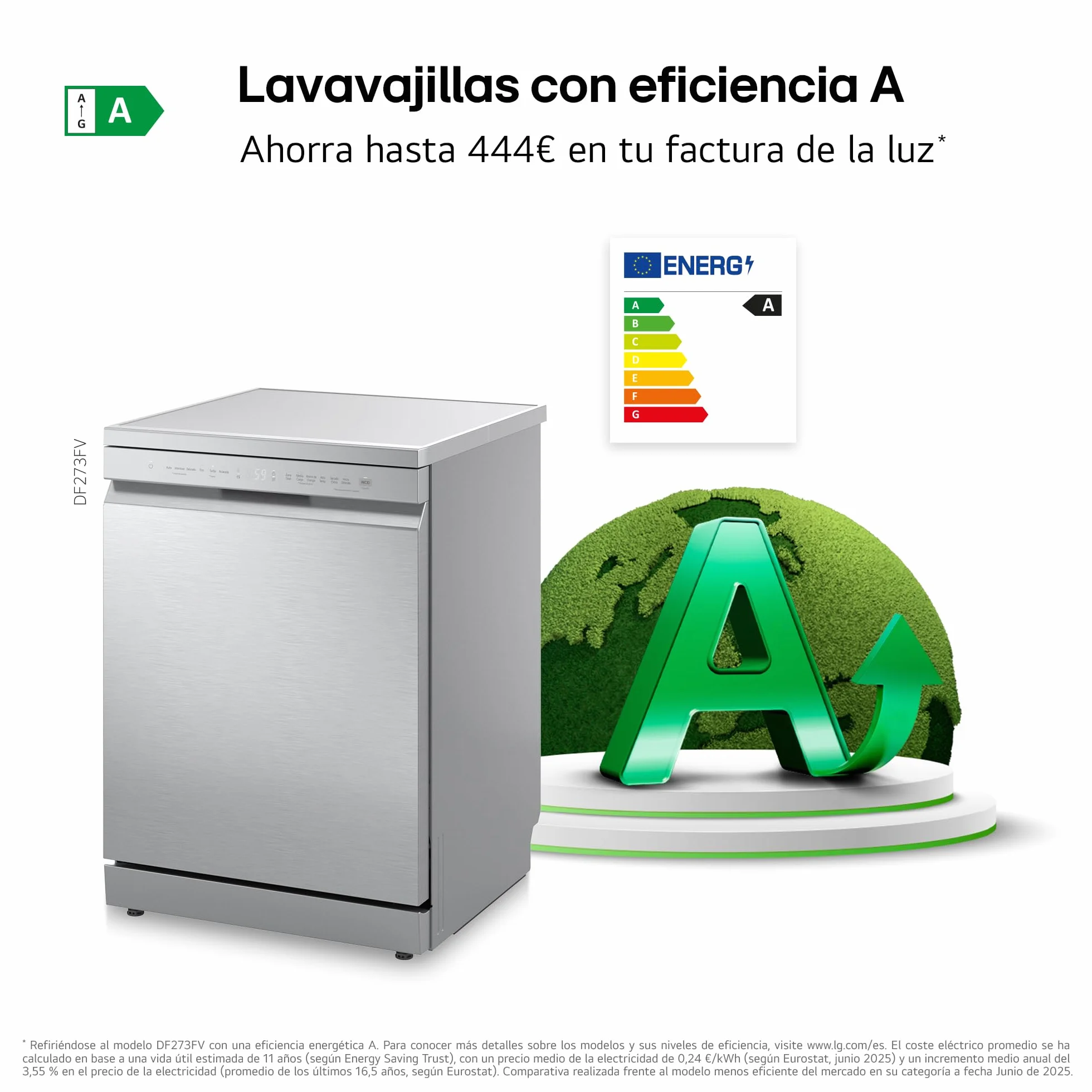 LG DF273FV Lavavajillas QuadWash Steam EasyRack Bandeja Cubiertos Smart Diagnosis Apertura Automática A 14 Inox Antihuellas