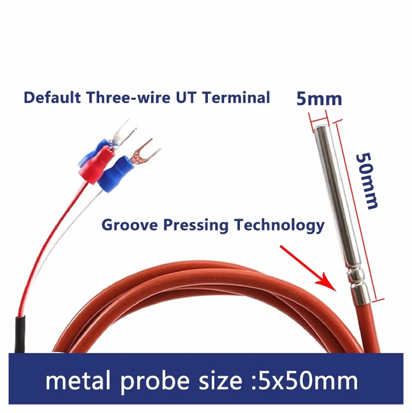 Sensor de temperatura a prueba de agua PT100 PT1000, sonda RTD, Detector de resistencia de platino, Cable de silicona de 3 hilos | PT100 Type with 8m