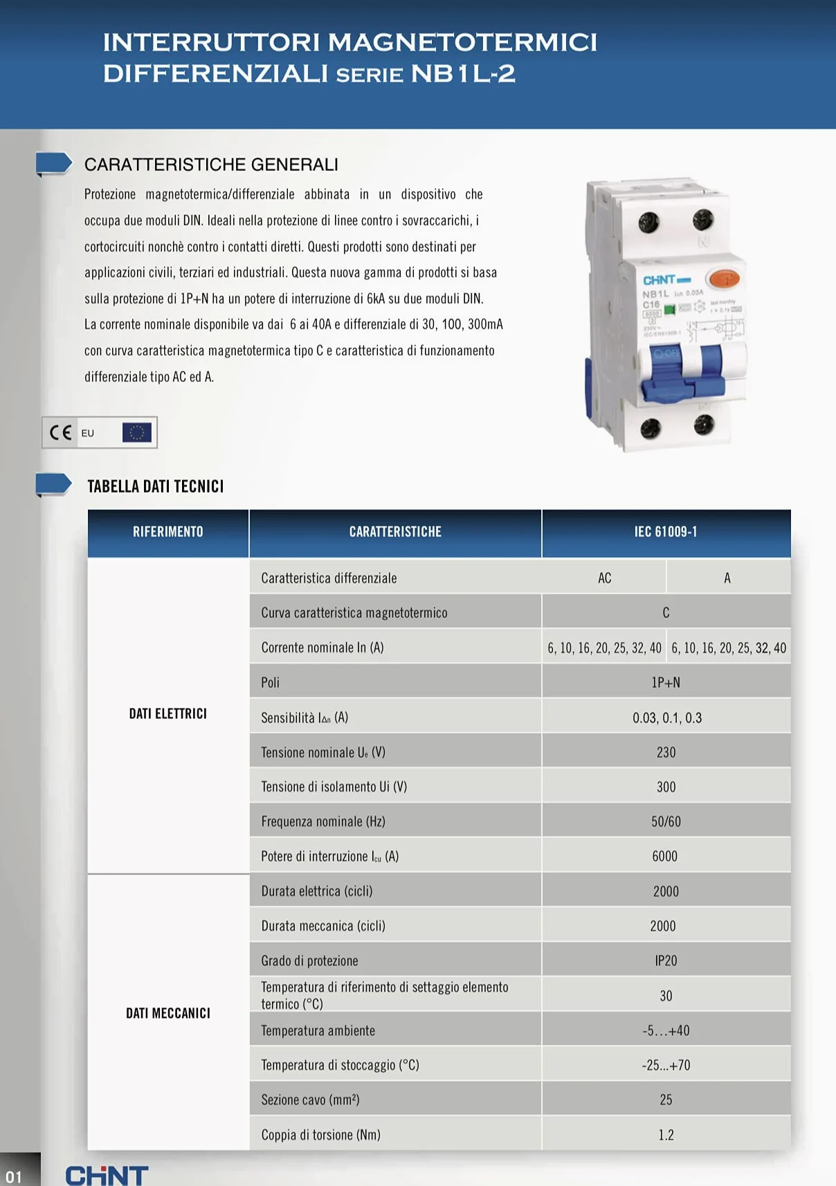 Chint - Interruptores magnetotérmicos diferenciales Serie NB310L-2P, cód. 660000 (Compact 2, tipo A, 230 V CA, 16 A, 30 mA)