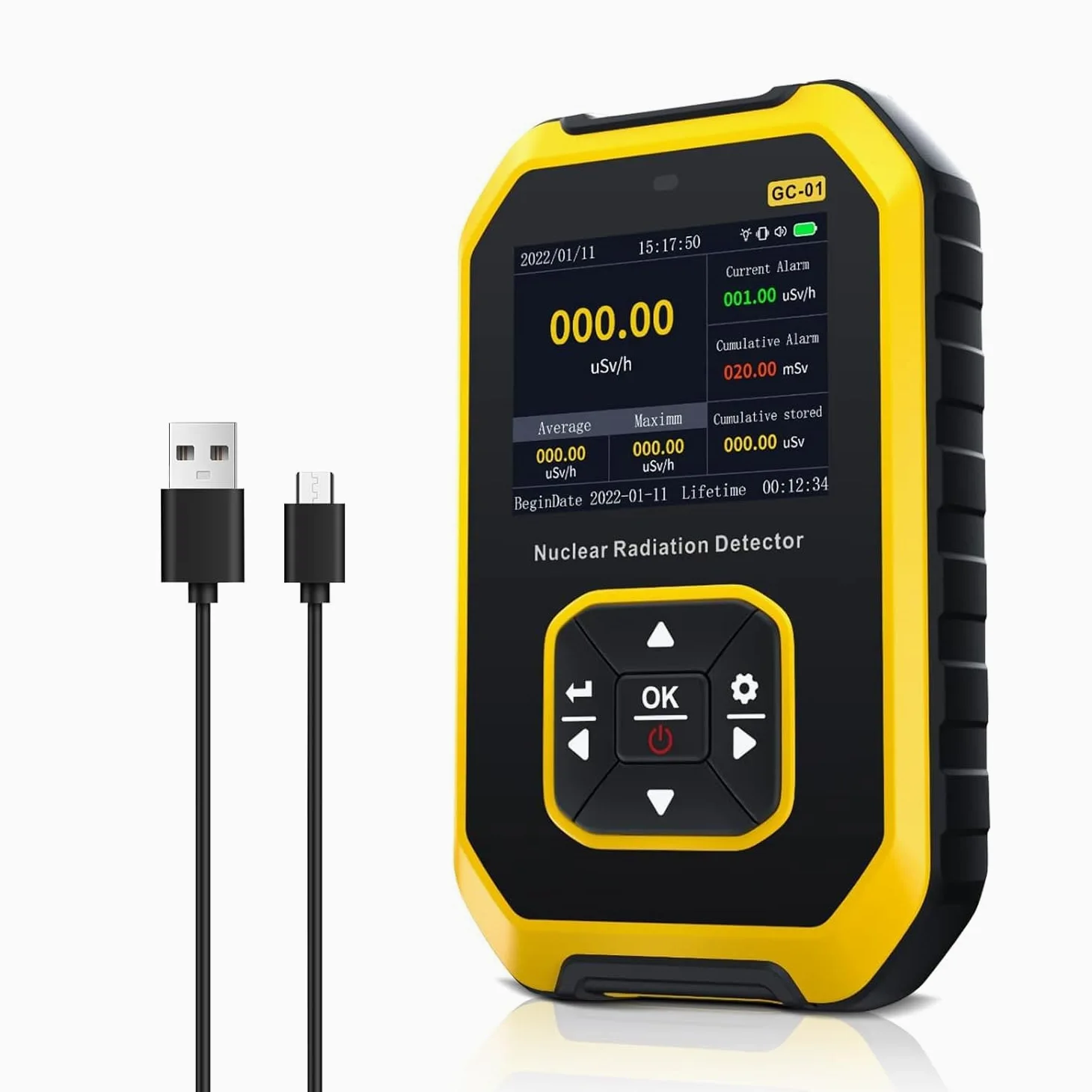 Contador Geiger portátil, detector de radiación nuclear YF-Y1-GC-01 con pantalla LCD, monitor de radiación recargable, probador de rayos X beta gamma, dosímetro de radiación de mano para el