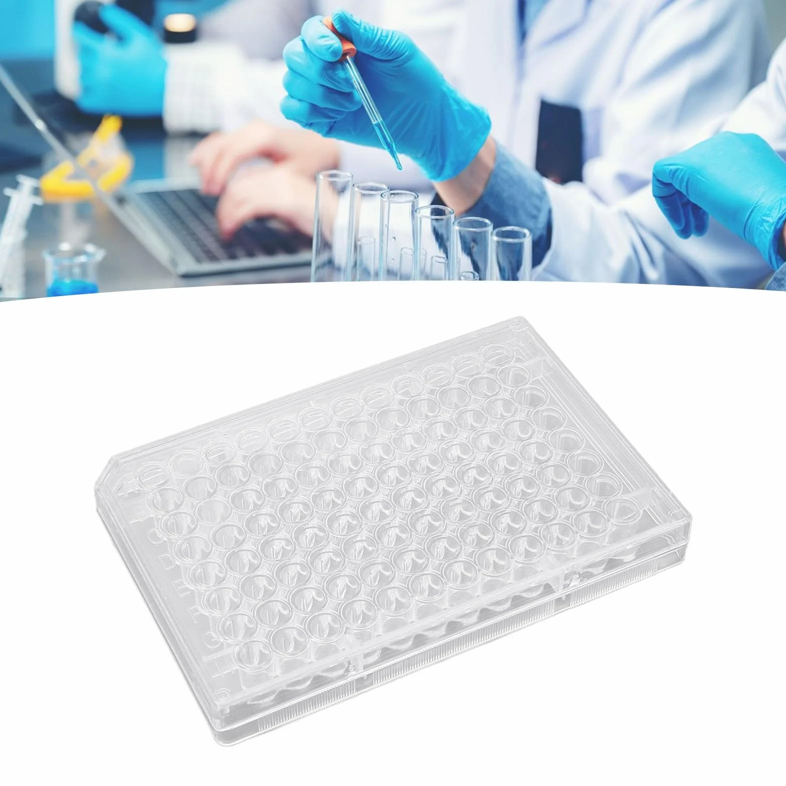 10PCS Placas de Cultivo Celular 96 Pozos - Placas de Poliestireno Transparente con Tapa para Investigación (Fondo plano)