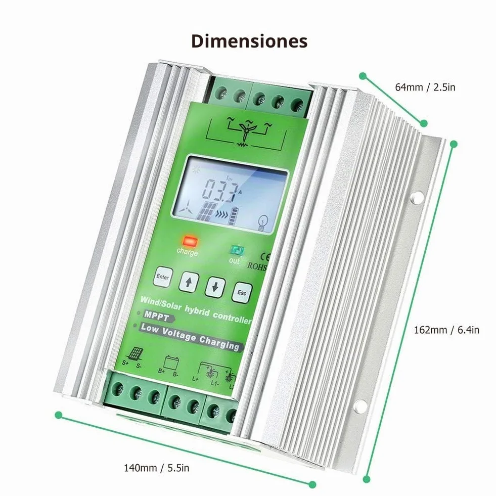 SolaMr 1000W MPPT Controlador de Carga Híbrido Solar Eólico 400W Solar y 600W Energía Eólica Controlador Híbrido de Carga 12V/24V Sistema de Identificación Automática de Voltaje