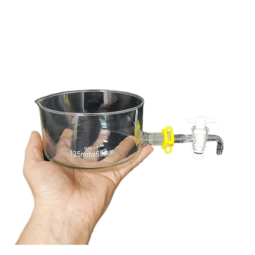 Adaptador de vidrio, Adaptador de control flujo vacío válvula PTFE con boquilla plato cristalización Boro 125mm OD 65mm H