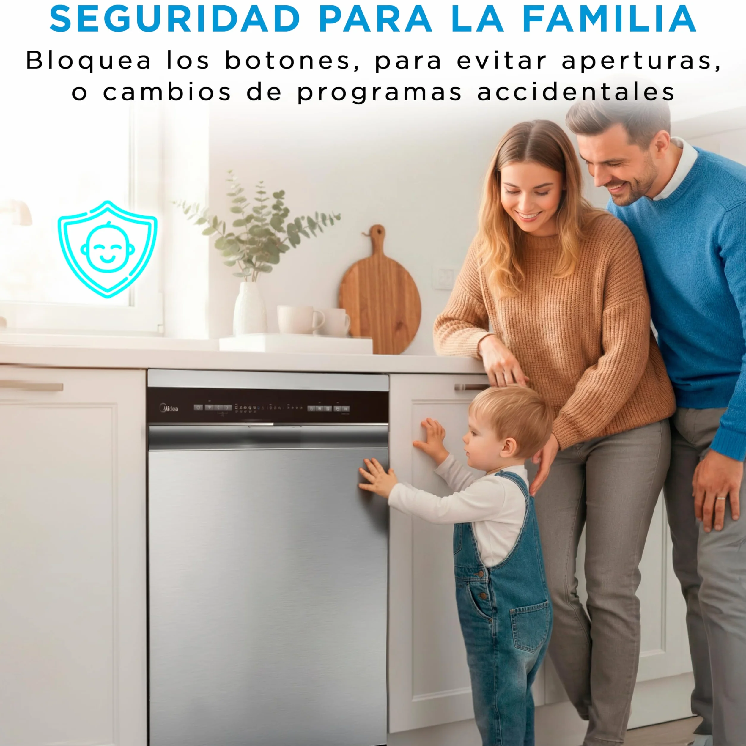 Midea Lavavajillas 60 cm Inox 14 servicios Libre instalación Compacto 10 Programas Filtro Antibacterias Programación Horaria