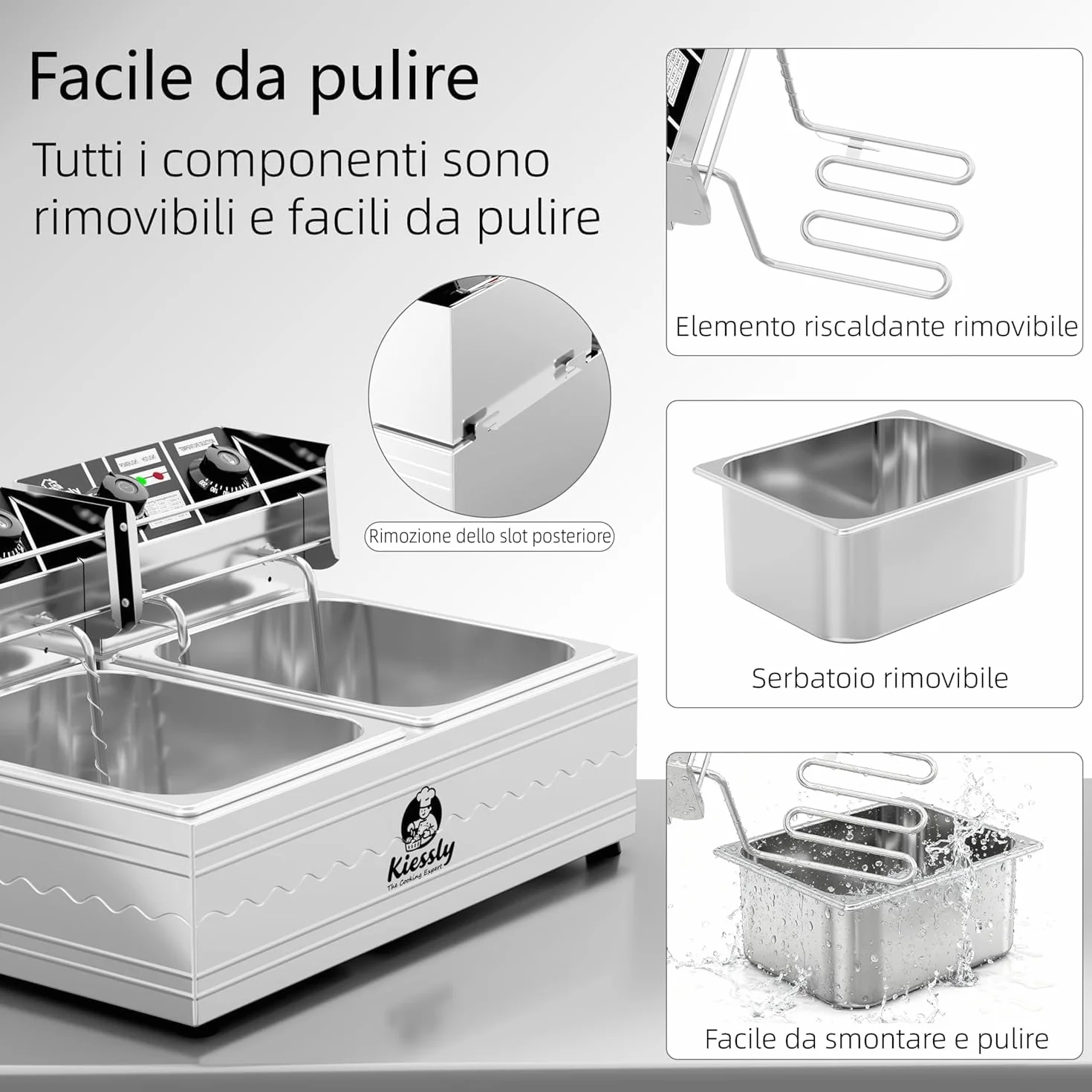 Freidora eléctrica de 20L, freidora comercial de 3500W con cestas y tapas, freidora de cocina de acero inoxidable con doble tanque y control de tiempo y temperatura (Freidora doble de 20L)