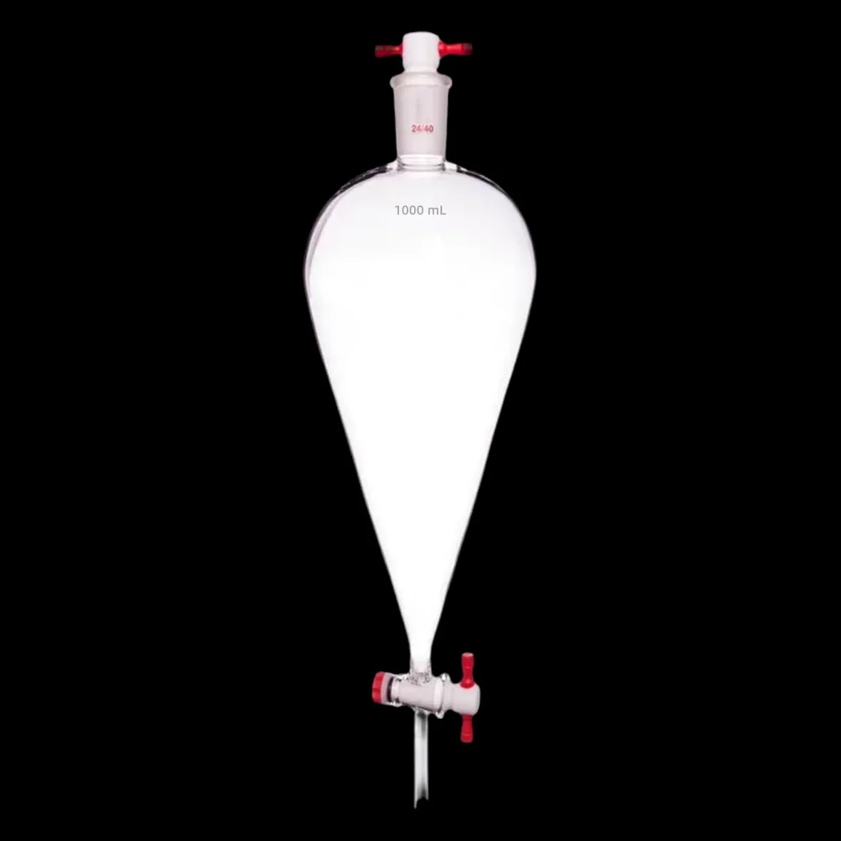 Embudo de separación de vidrio de borosilicato de pared gruesa - Cónico en forma de pera con junta 24/40, tapón de PTFE y llave de paso(1000ml)