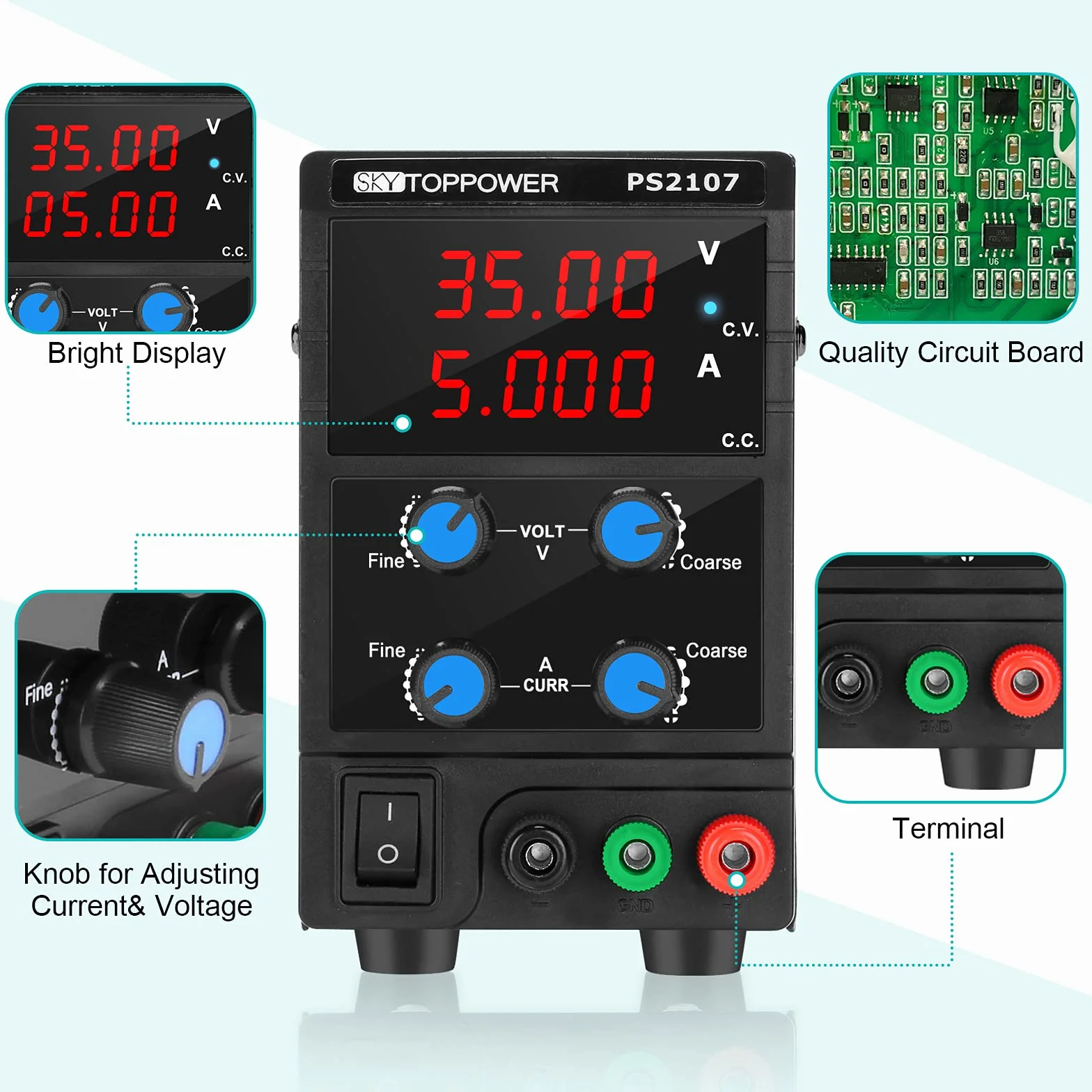 Fuente de alimentación de banco 0-35V/0-5A LED de 4 dígitos CC/CV Alimentatore CC per insegnamento in laboratorio, riparazione elettronica,DIY,elettronica del veicolo