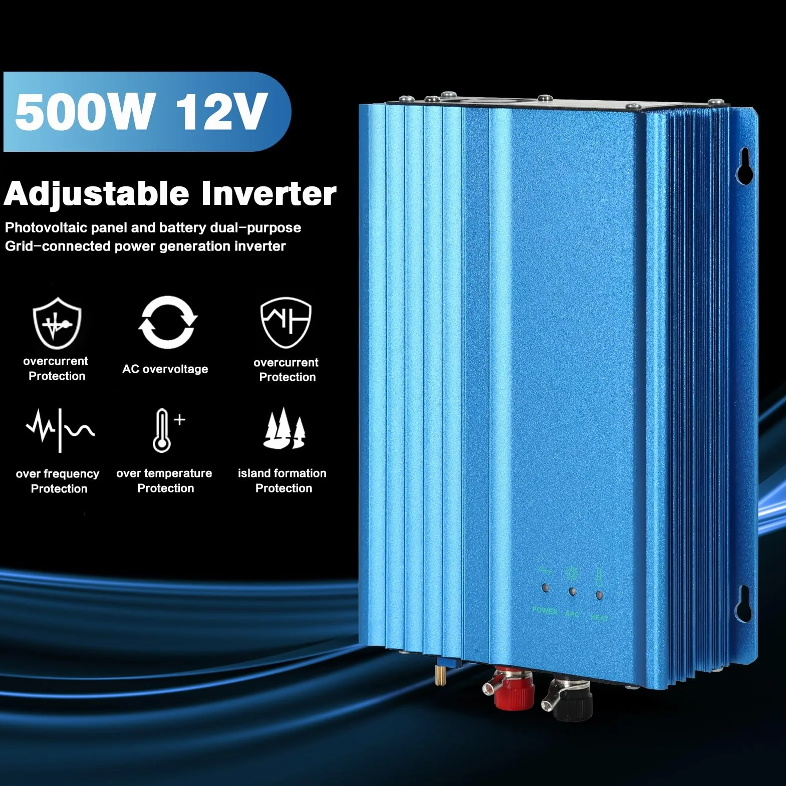 Jadeshay Micro Inverter, 12V Inversores de Conexión a Red 500W MPPT Inverter Solare per Paneles Solares Fotovoltaicos con Descarga de batería Ajustable AC220V