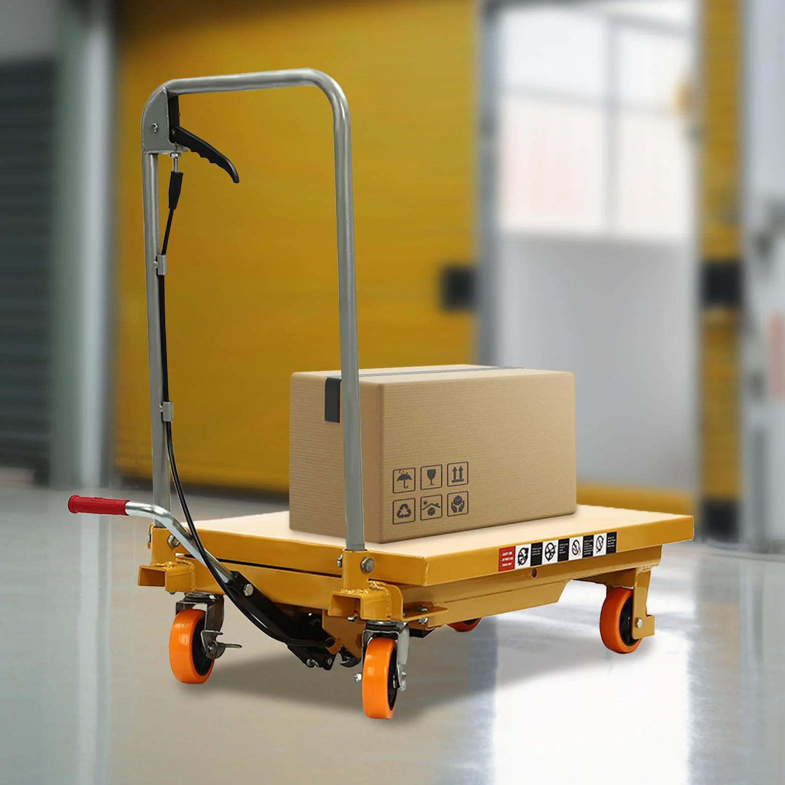 Transpaleta hidráulica de tijera de 226,8 kg, mesa elevadora para manipulación de materiales, almacén y taller con ruedas de poliuretano con bloqueo, facilita la elevación y el movimiento de cargas