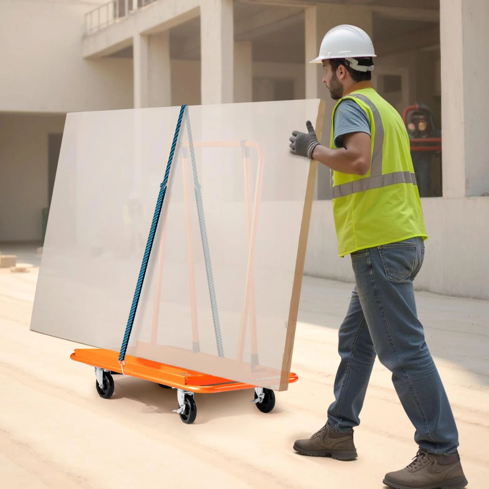VEVOR Carro para Paneles 816 kg 4 Ruedas Giratorias Correa de Tensión 1150 x 555 x 1180 mm Naranja