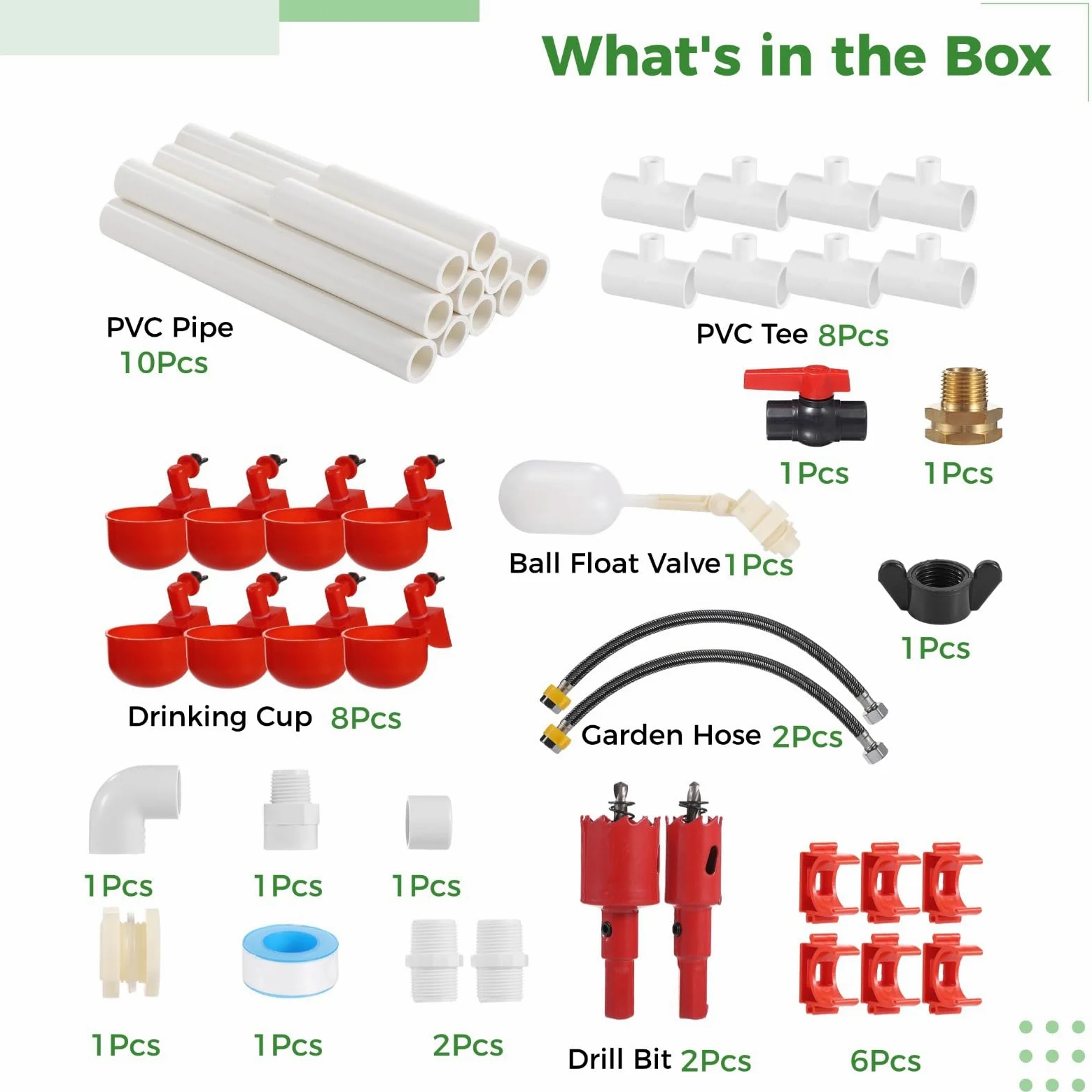 Bebedero automático para gallinas, juego completo, bebedero automático con tubos de PVC, mangueras de jardín, válvula de flotador, sistema de bebedero para aves de corral a prueba de fugas, fácil