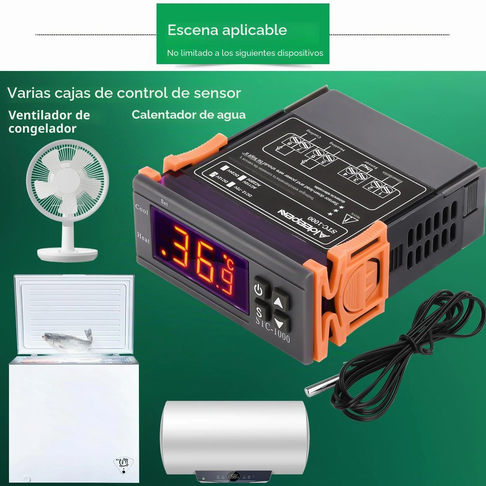 Aideepen STC-1000 Termostato Digital 12V DC Controlador de Temperatura con Sonda NTC 10K