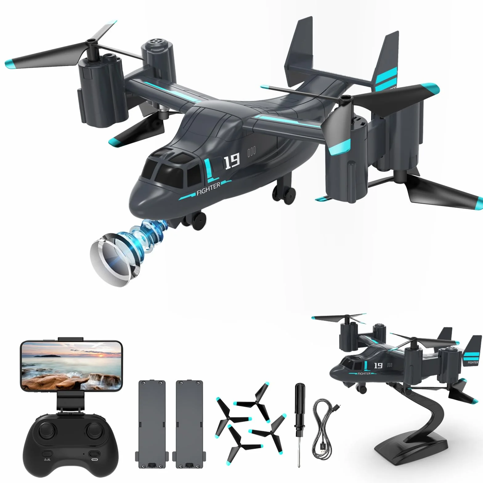 OBEST Helicóptero Teledirigido con Cámara 1080P, Mini RC FPV Drone Juguete, 2 Baterías