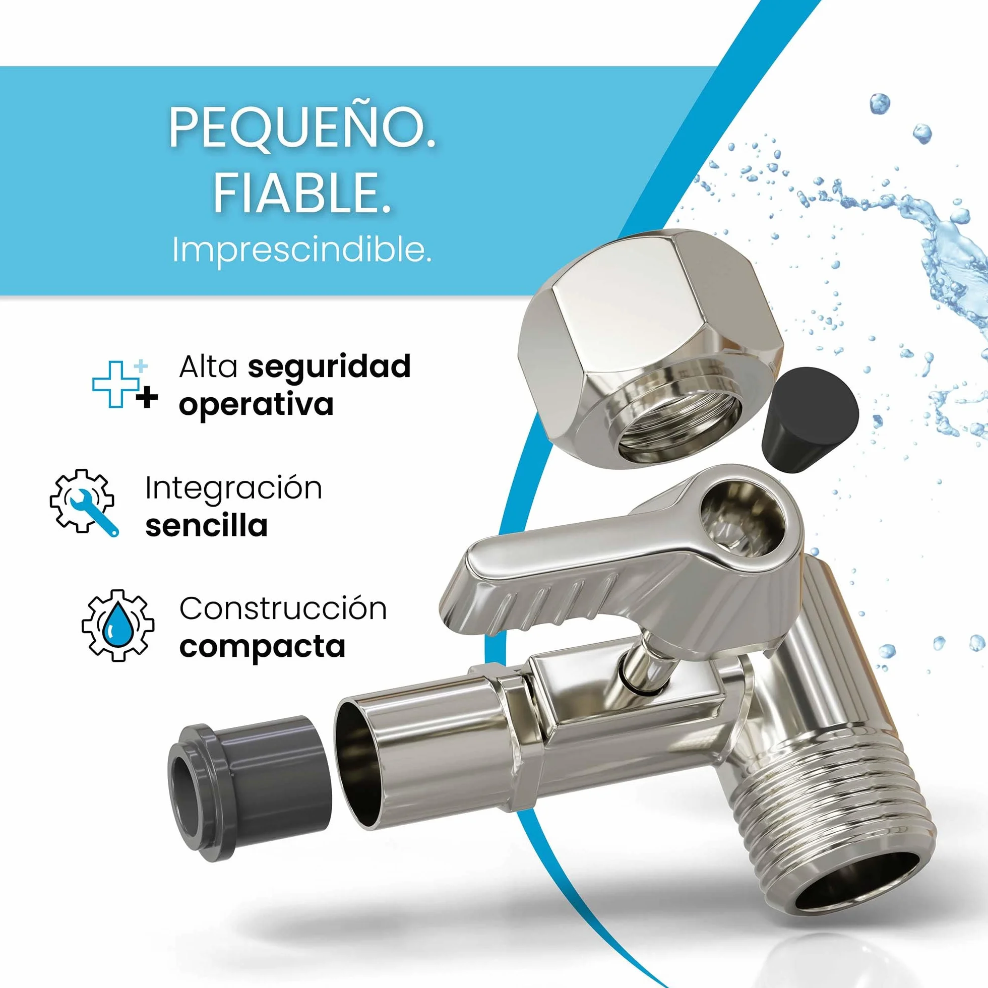 Válvula de Cierre de Acero Inoxidable 3/8 x 3/8 x 1/4" Conector en T Push-Fit para Frigorífico SBS