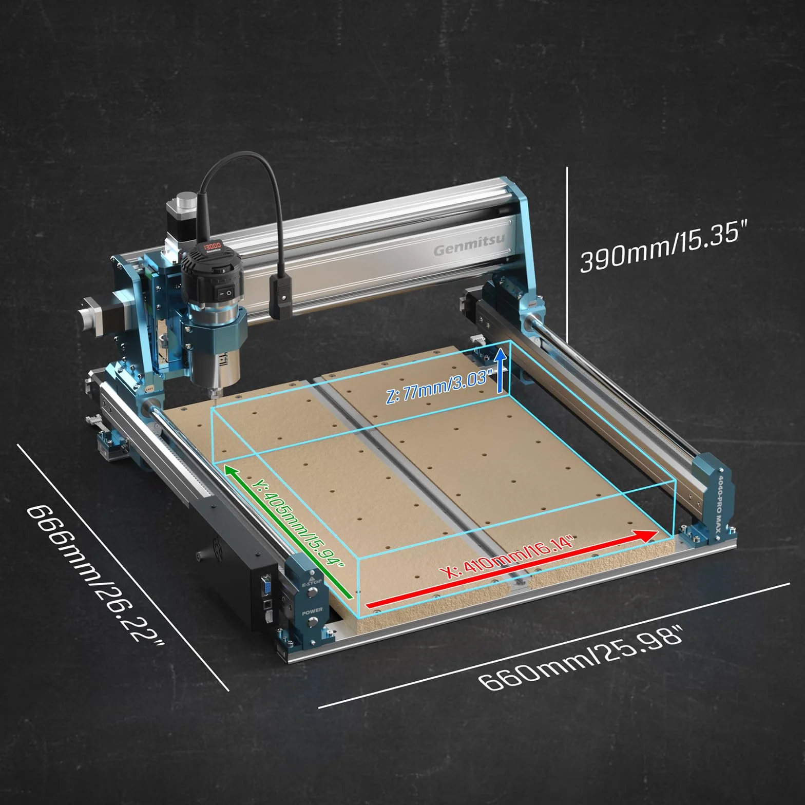 Genmitsu 4040-PRO MAX - Fresadora CNC para fresado de madera, metal y acrílico, control GRBL, máquina de grabado de 3 ejes con recortadora de 710 W y accionamiento de riel lineal