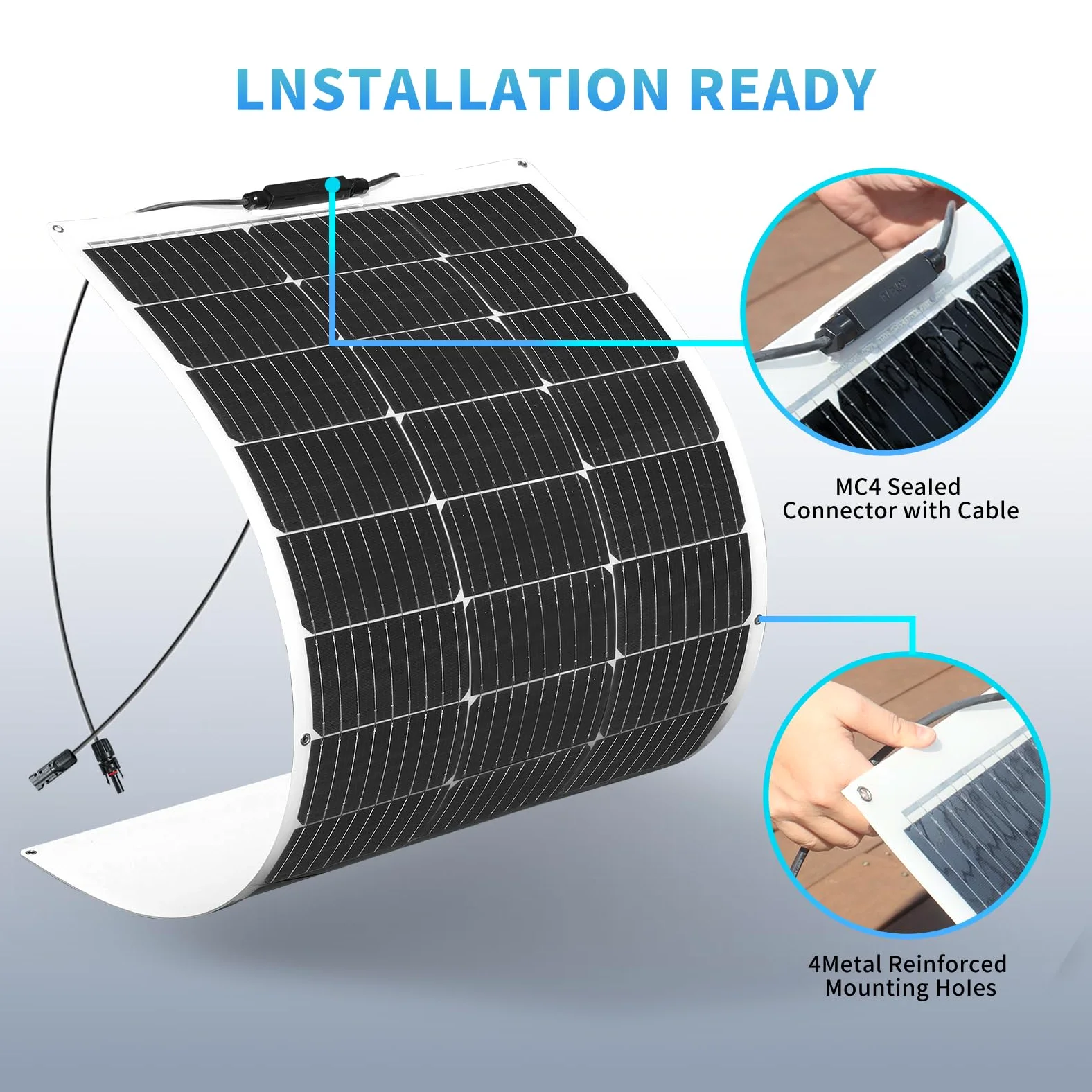XINPUGUANG Panel solar flexible de 100 W, paneles solares semiflexibles de 12 voltios, panel solar monoflexible flexible fuera de la red, panel fotovoltaico para marina, autocaravana, cabina,