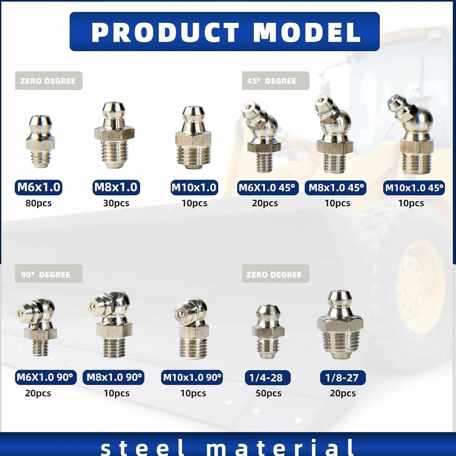 Surtido De Engrasadores Kit Galvanizado Industrial Cónico 270 Piezas Accesorios Lubricación Mecánica