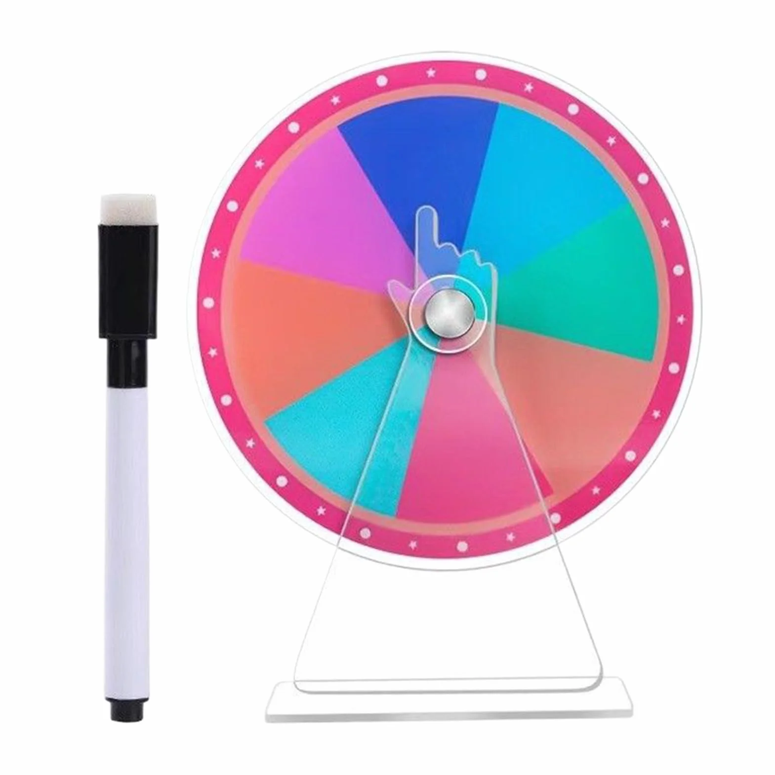 Ruleta Acrílica de Sobremesa con Rotulador Borrable para Sorteos, Colores Arcoíris