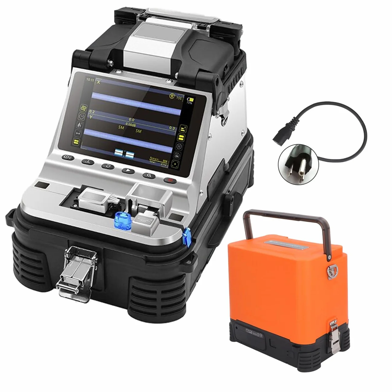 Empalmador de Fusión de Fibra óptica AI-10A, con Cuchillo de Corte Eléctrico de Alta Precisión Pelacables de Fibra óptica con Función VFL OPM, Empalme 5s Calefacción 15s (Enchufe