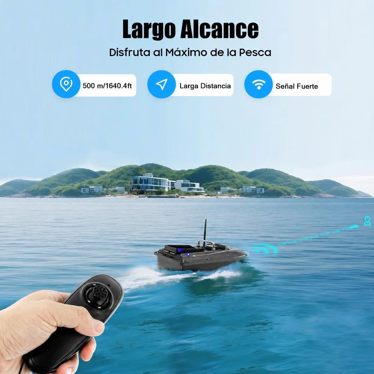 Barco cebador de pesca controlado a distancia 500m LED 1.5KG gran contenedor de cebo