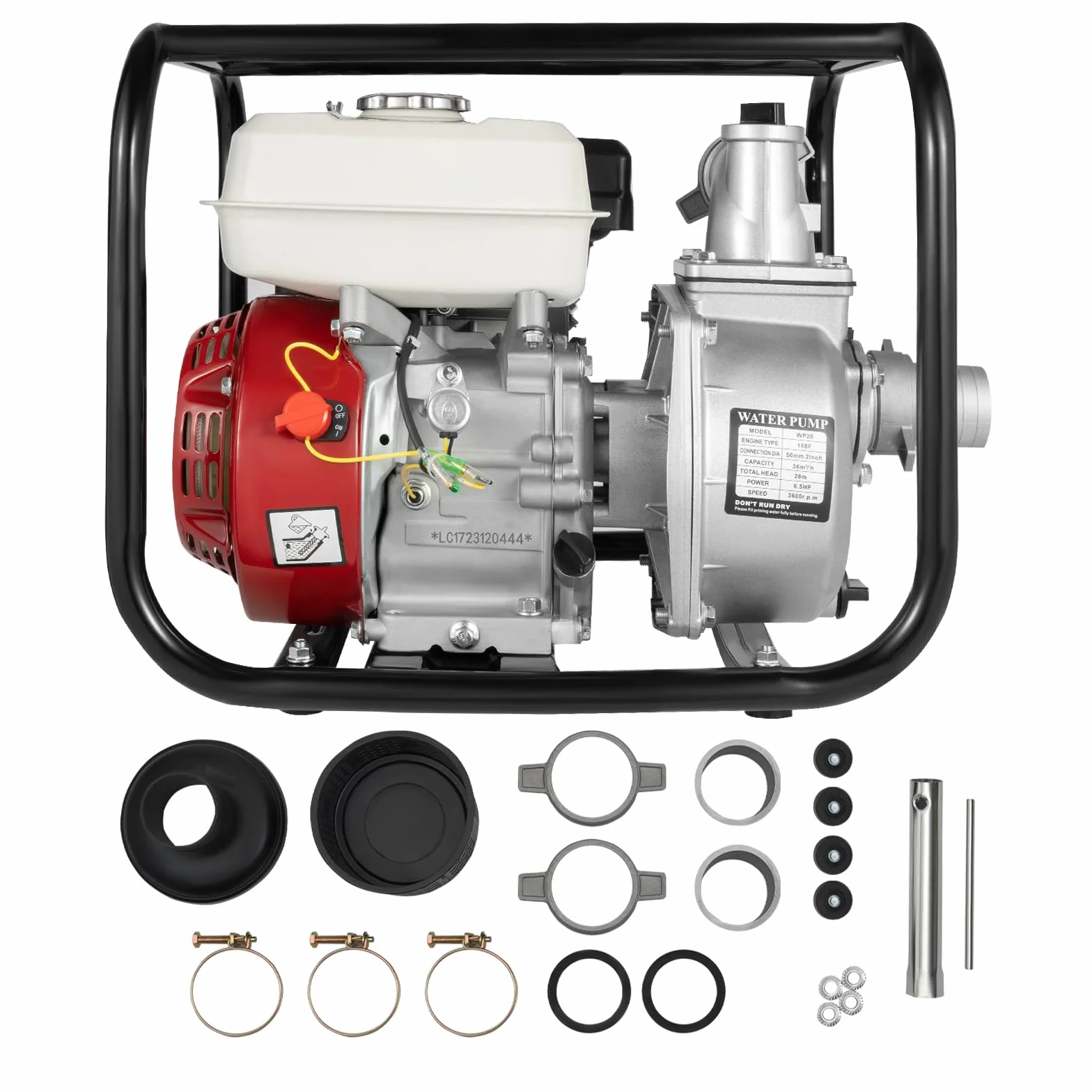 Motobomba Térmica de Agua, Motobomba de Gasolina 4 Tiempos, Motor 6.5cv 4.8kW, Caudal 36 m³/h Alta Presión, para Riego Agrícola, Drenaje de Inundaciones y Riego de Jardines Profesional