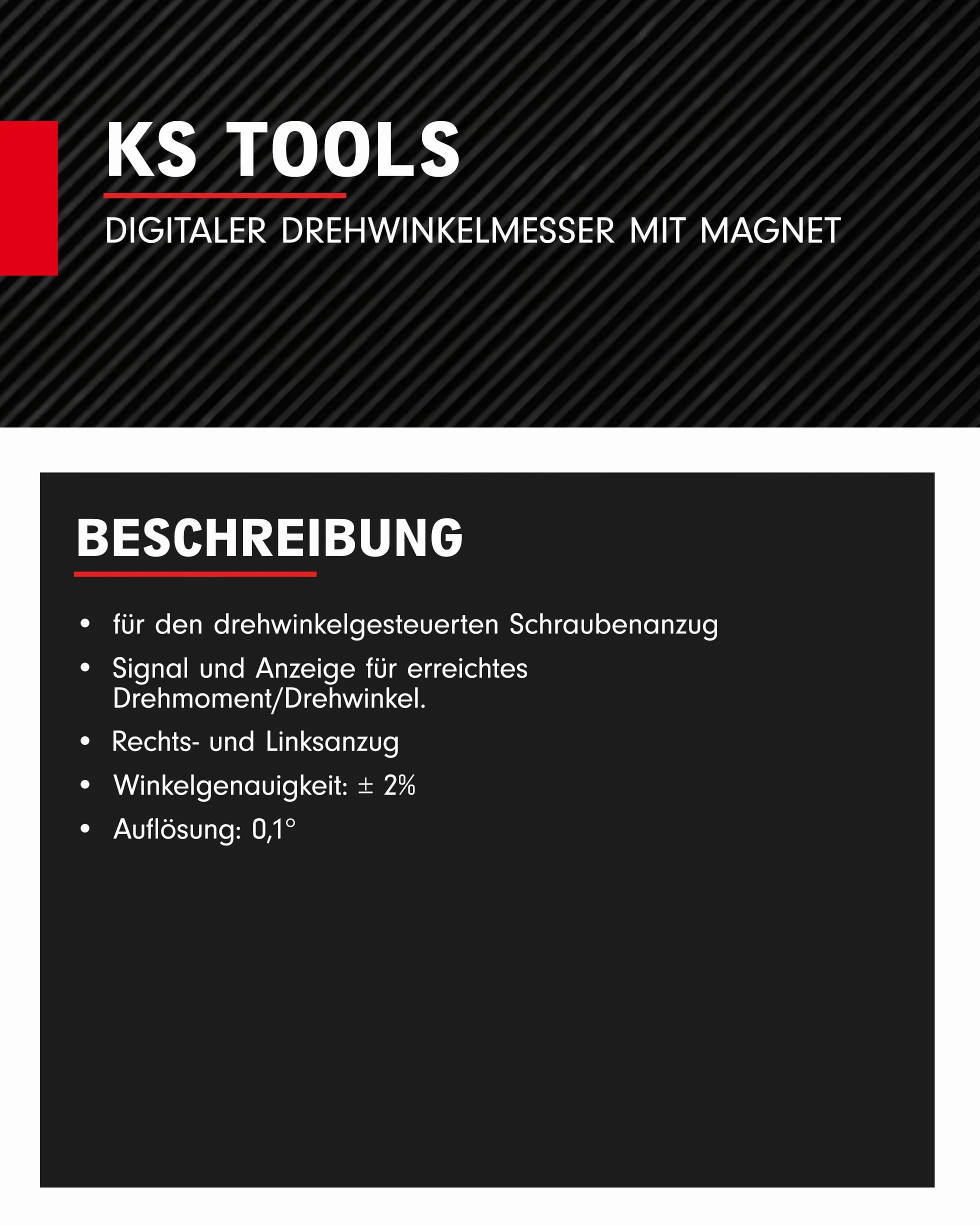 KS Tools 516.1191 Indicador digital de ángulo de giro con imán, Ø 55,0 mm