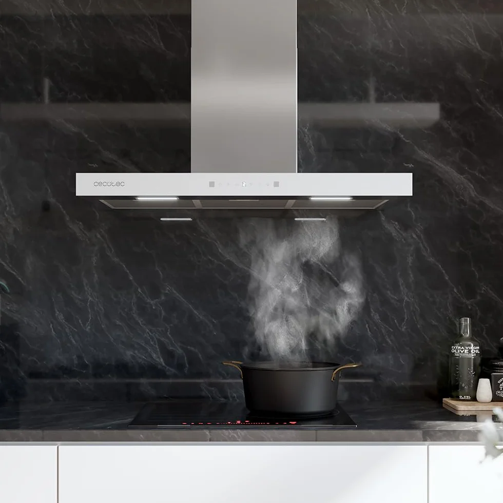 Cecotec Campana Extractora 90 cm Bolero Flux TT 905500 Glass White A++ 70W 550m³/h Control Táctil LED