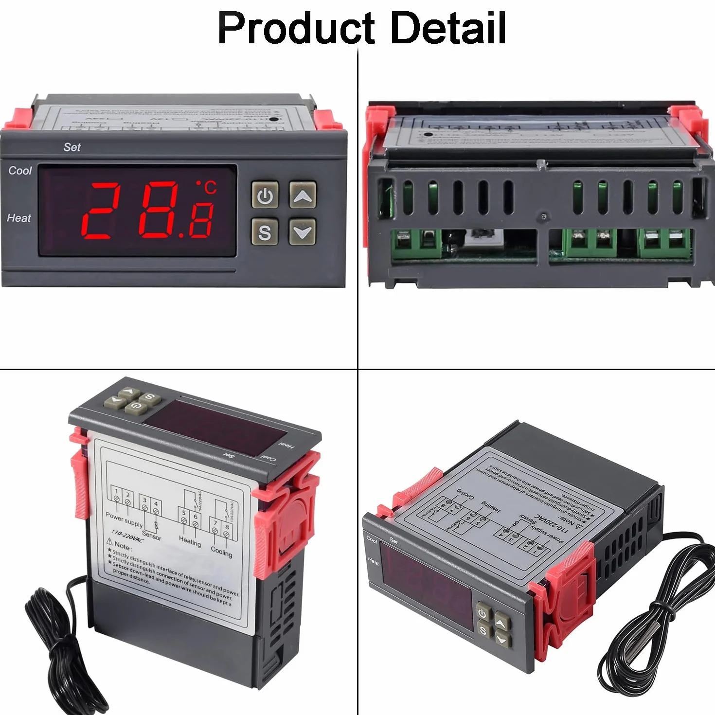 Greluma Termostato Digital AC 110V-220V 10A Pantalla LED Controlador de Temperatura con Sonda NTC 10K