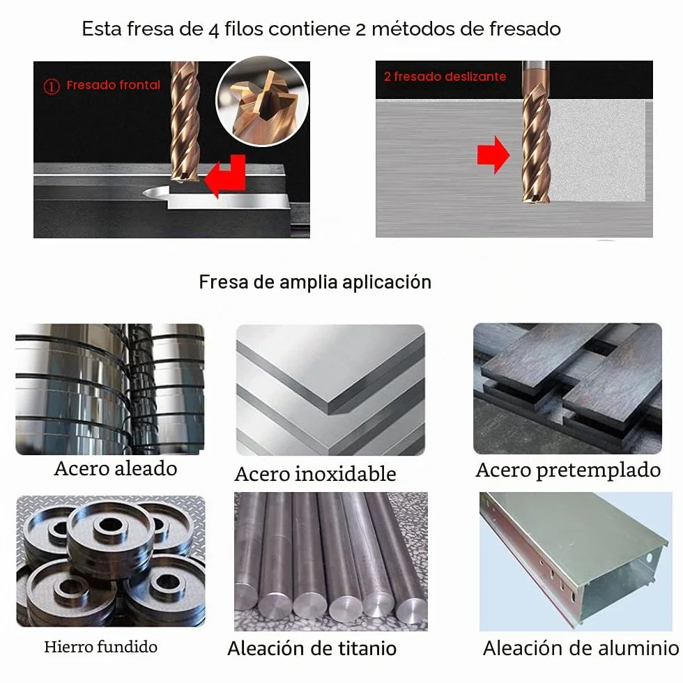 ASNOMY 8 piezas fresas de Carburo 4 Flautas de metal duro, Fresas de Fresado CNC, fresas de diámetro 2 – 12 mm, fresas CNC para metal, revestimiento AlTiN 55 HRC