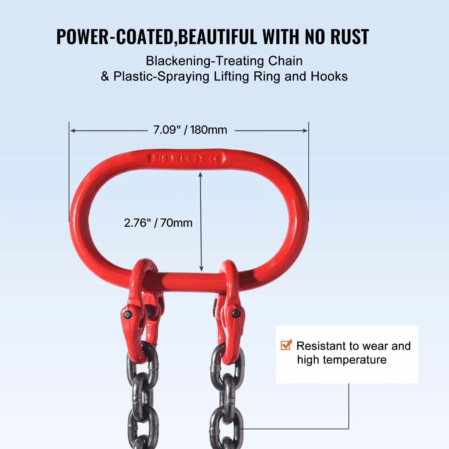 VEVOR Eslinga de Cadena de Elevación 2 Cadenas 8mm x 180cm 2993 kg G80