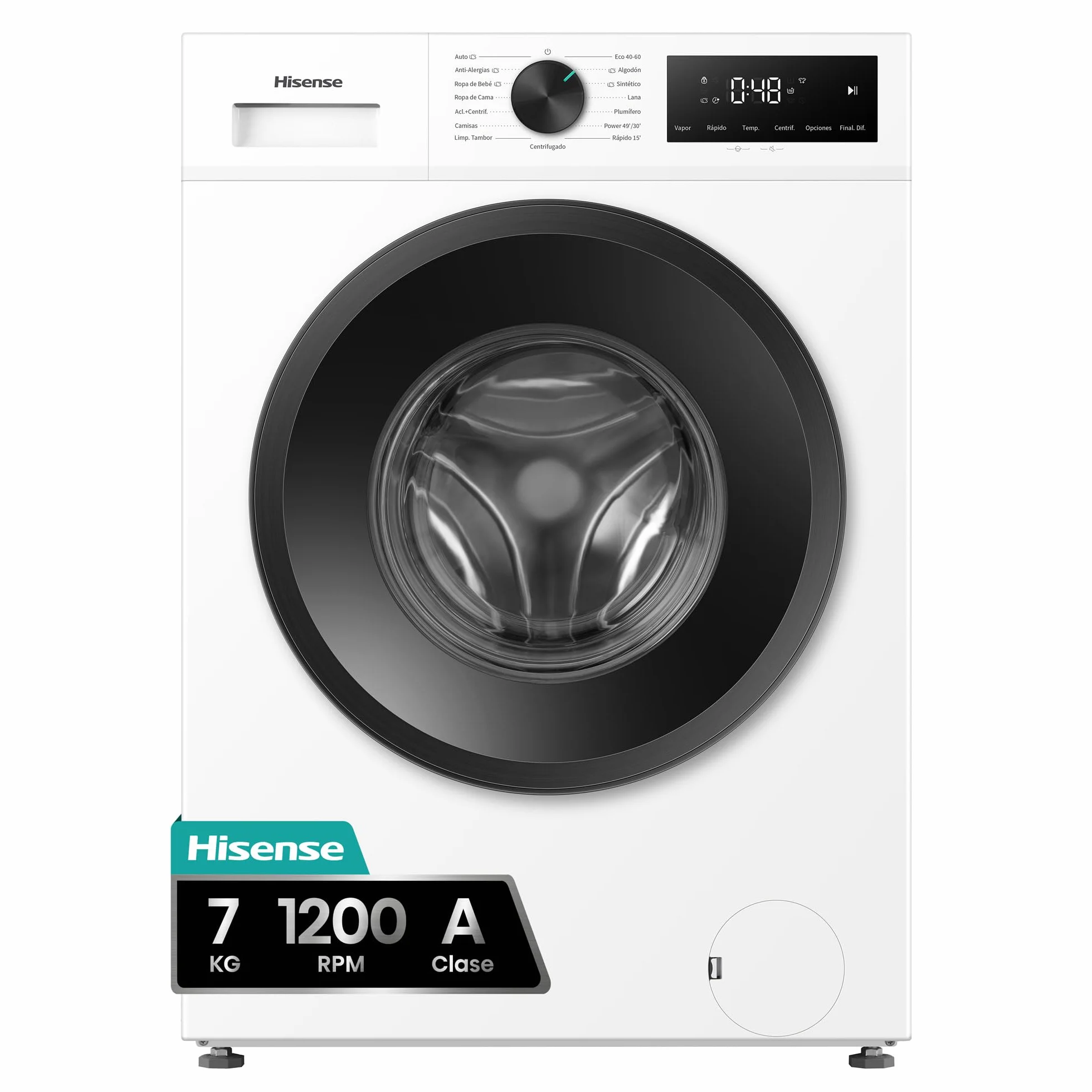 Hisense Lavadora 7Kg 1200 rpm Clase A Fondo 44cm Vapor 99,9% Blanco