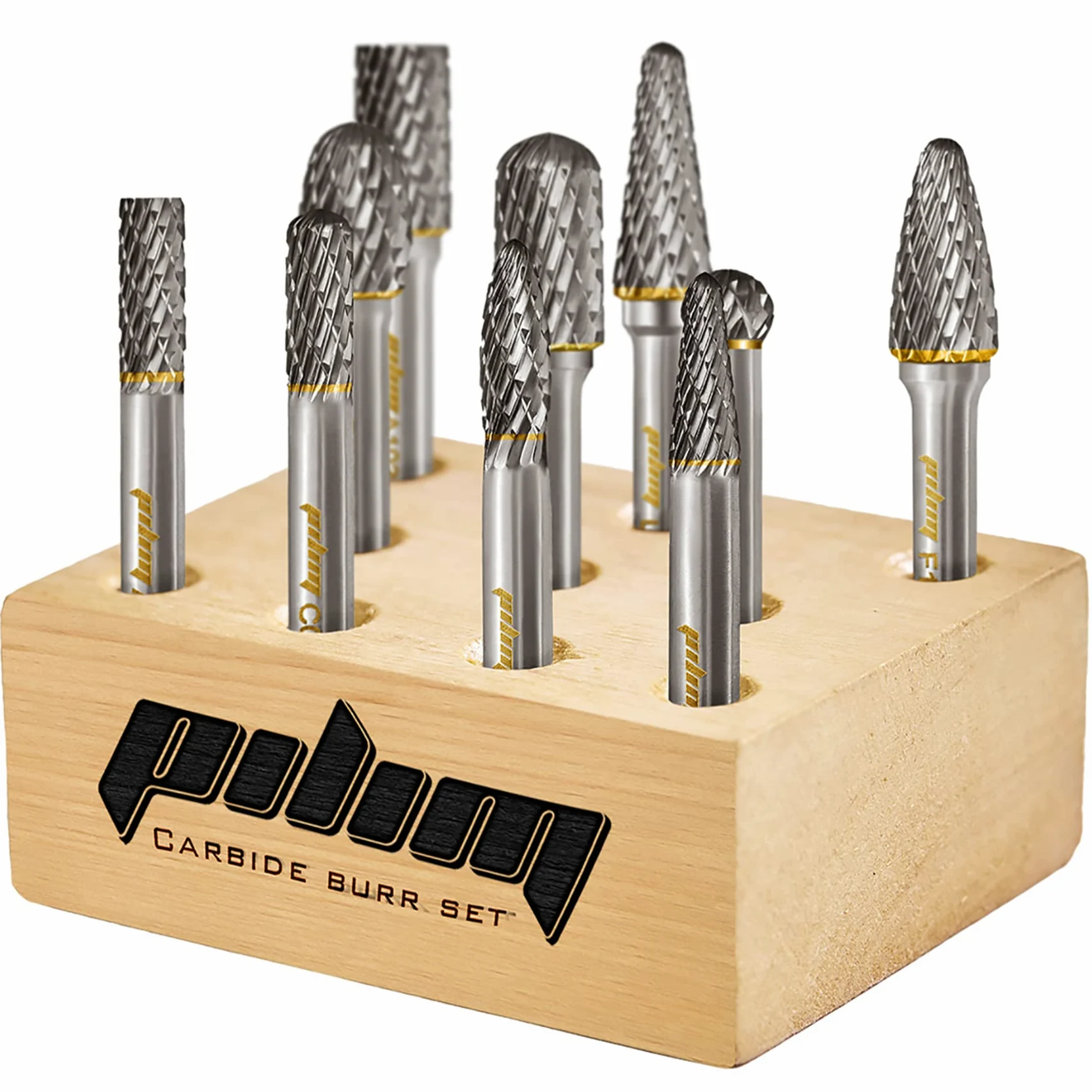 Juego de fresas de carburo de tungsteno de 1/4 "vástago de 10 piezas de doble corte rotatorio de corte para trabajar en acero y madera, molienda, tallado y grabado