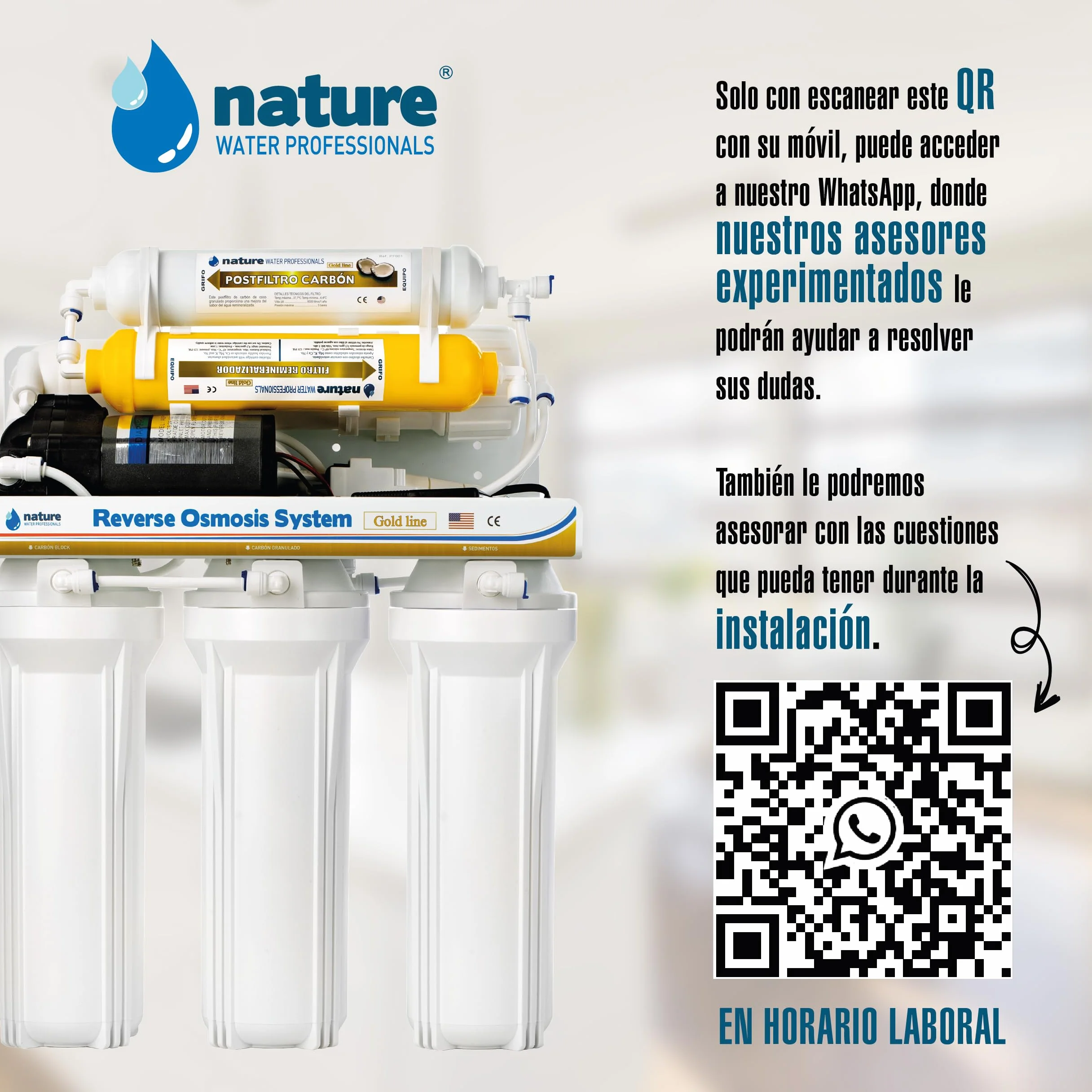 Equipo de Osmosis Inversa - Kit para Osmosis de 6 Etapas - Capacidad para 5 L - Incluye Membrana Vontron de 50GPD, Bomba y Filtros - Nature Water Professionals