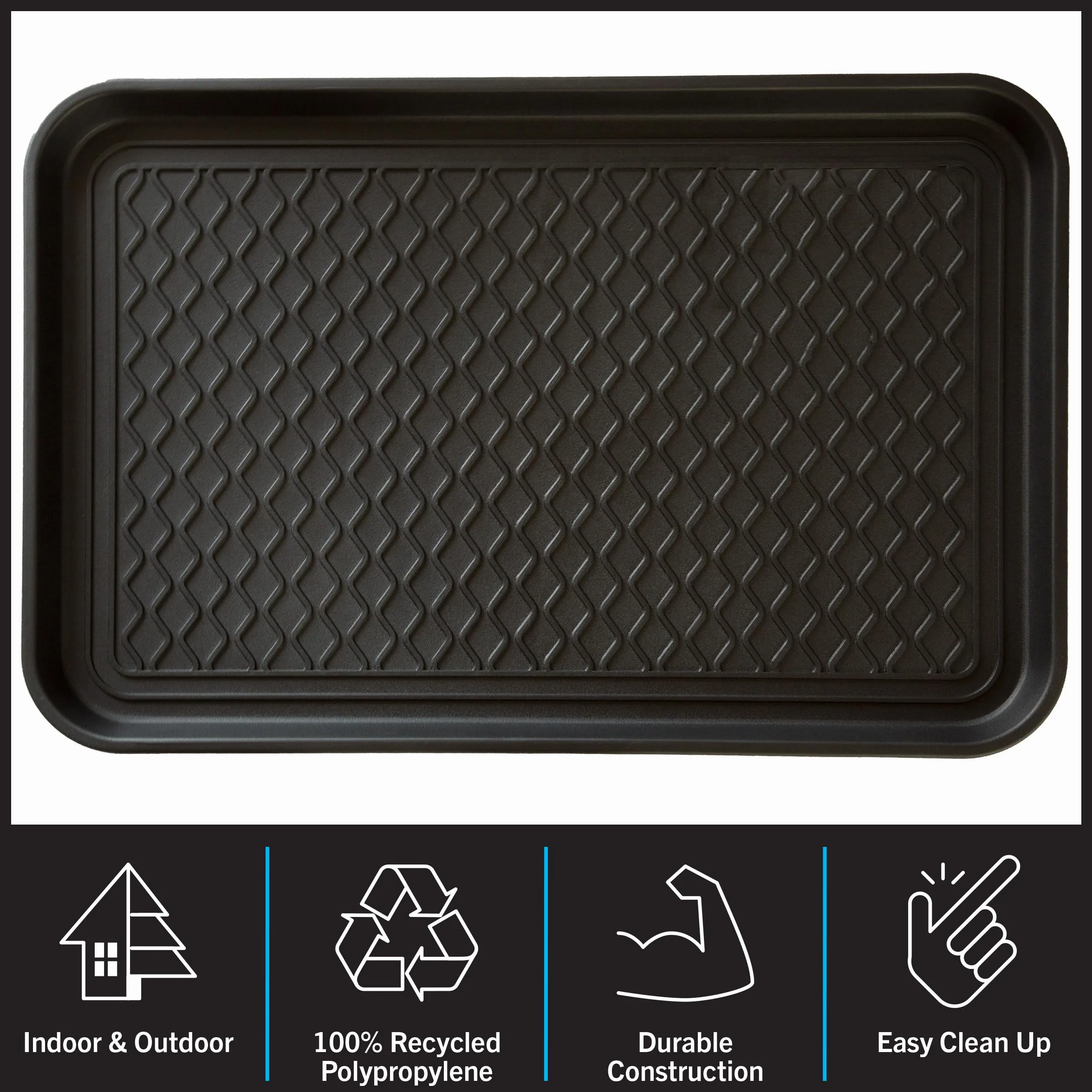 Stalwart All-Weather Indoor/Outdoor Boot Tray - Weather-Resistant Hard Plastic Shoe Mat with Raised Edge for Entryways, Decks, and Patios by (Black)