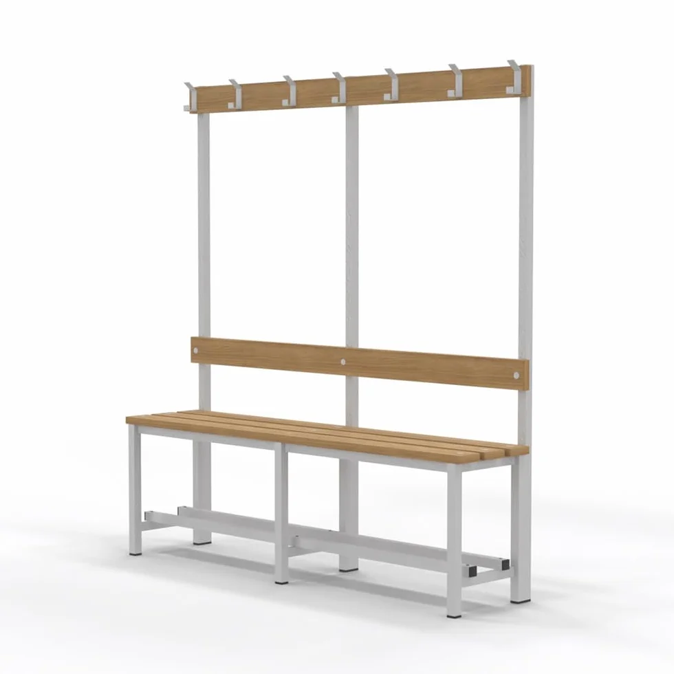 Spacio Banco de Madera Norrköping con Perchero 1500x1600x350 Estructura de Acero