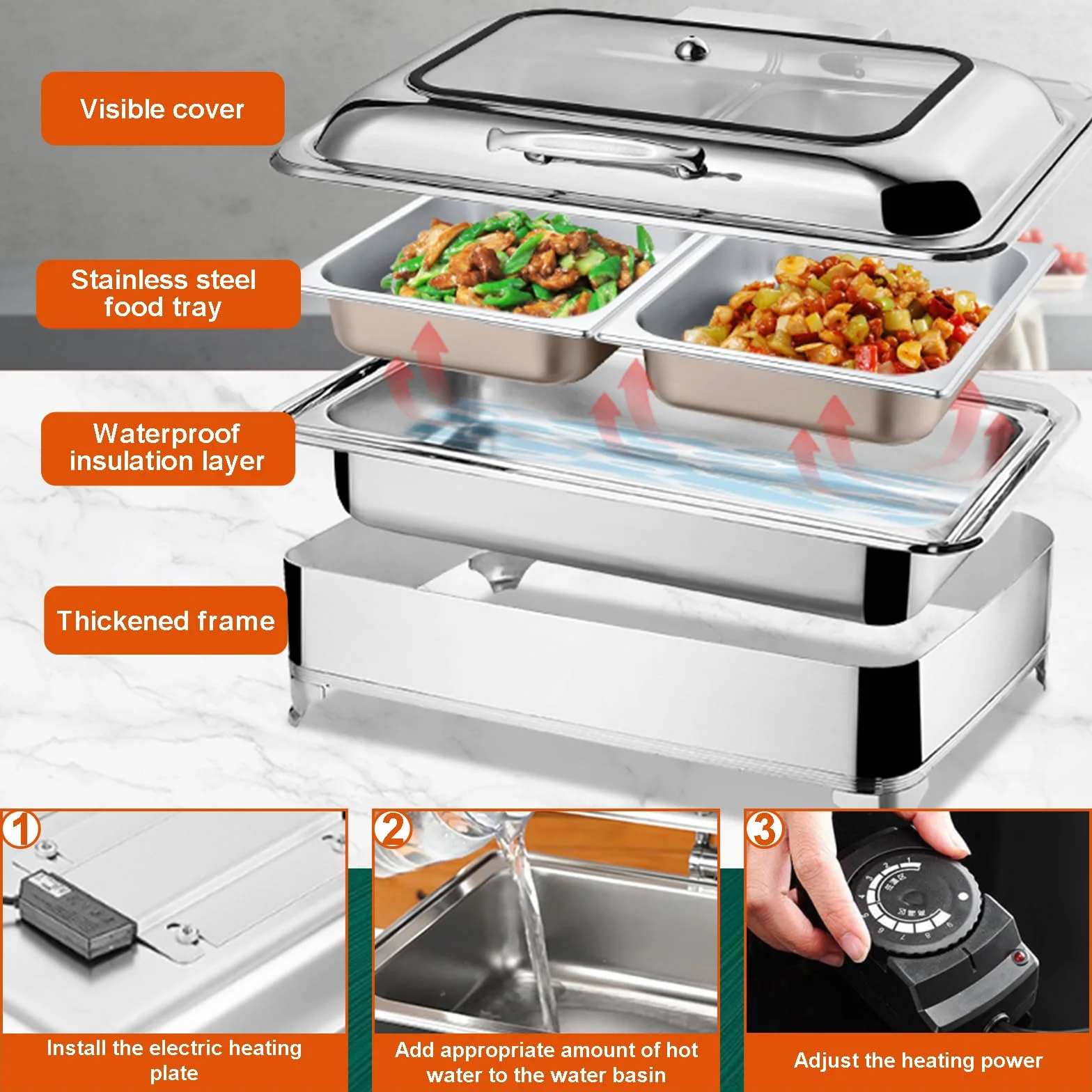Chafing Dish Eléctrico 9L Profesional Calentador de Comida Buffet Acero Inoxidable Temperatura Ajustable