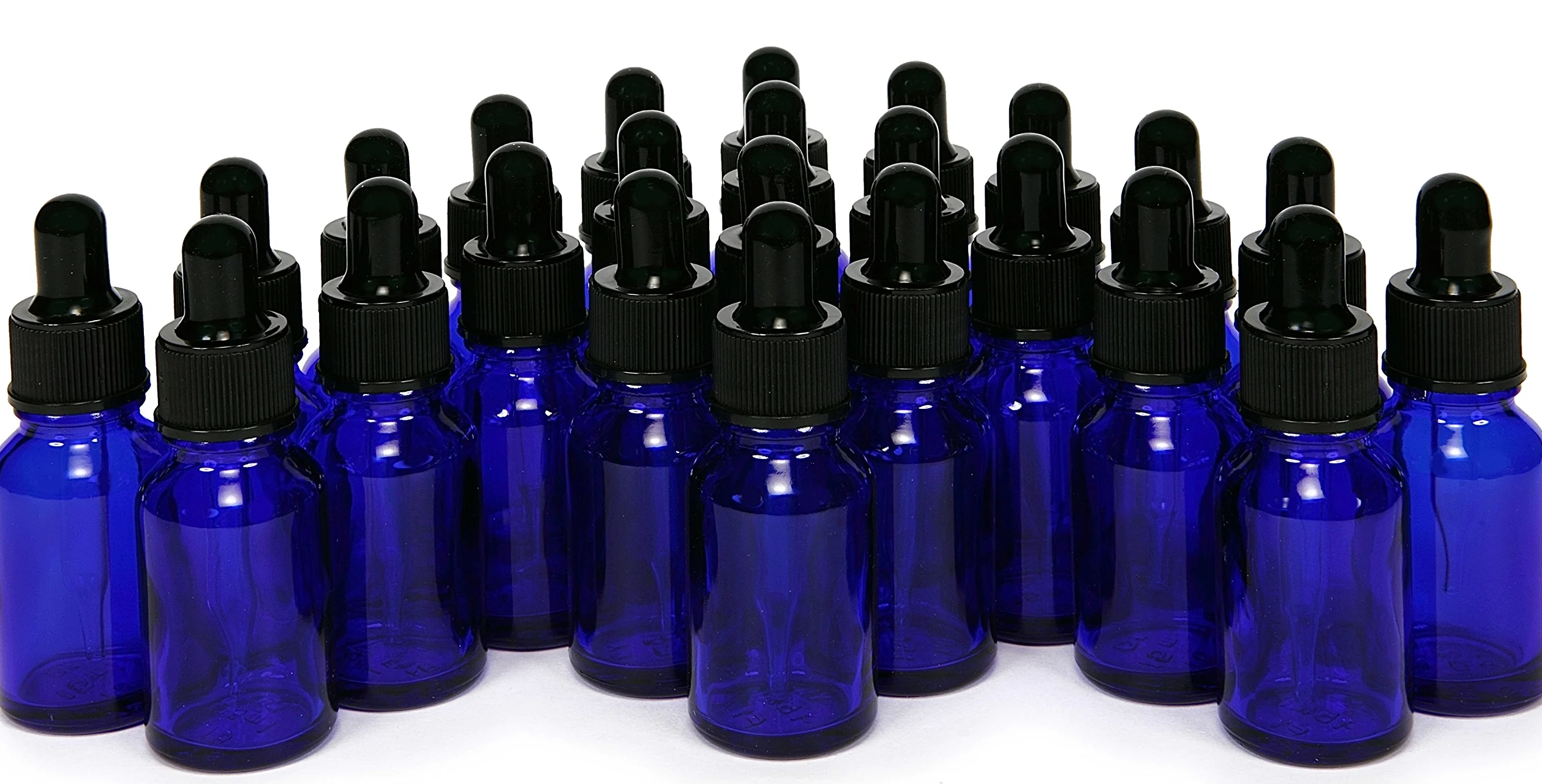 24, azul cobalto, botellas de vidrio de 15 ml (1/2 oz), con goteros de vidrio