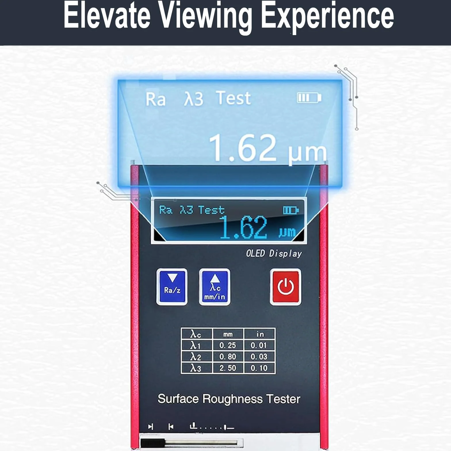Rugosímetro portátil de 0,01 μm, medidor digital de rugosidad con bloque de calibración estándar, 4 parámetros de prueba: Ra/Rq 0,05~15,0 μm, Rz/Rt 0,1~50,0 μm, para para mediciones industriales