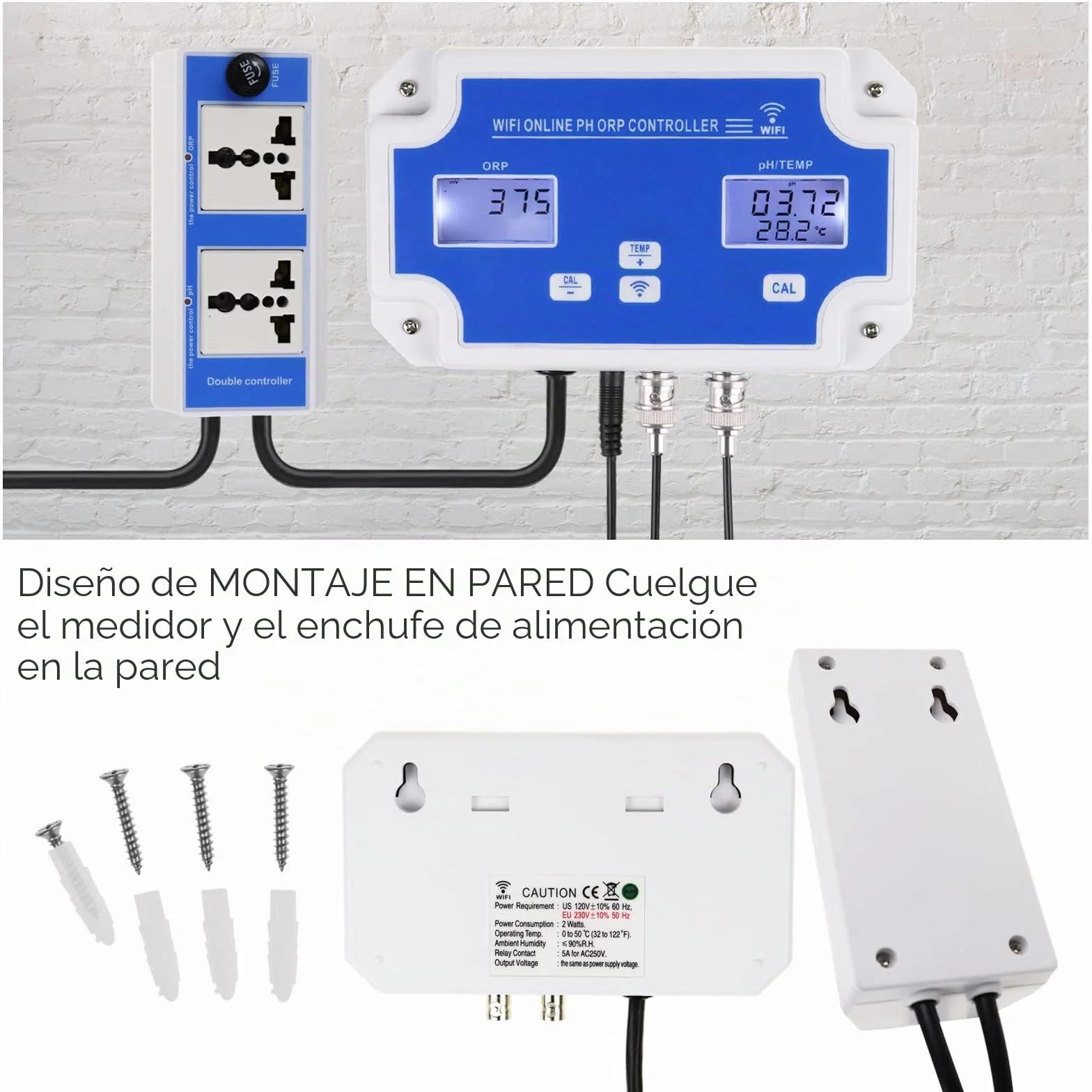 Medidor pH ORP Temperatura 3 en 1 Driver Inteligente con Control Remoto para Hidropónica Acuario Piscina