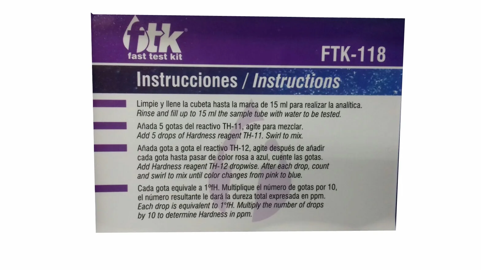Test kit dureza total agua Estuche comparador