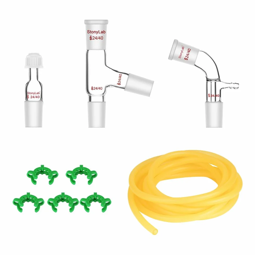 stonylab Aparato de Destilación de Vidrio, Kit de Destilación Simple con Junta 24/40 y Matraz de Reacción de 500 ml para Destilación a Presión Normal/Bajo Vacío, Kit de Cristalería de Laboratorio