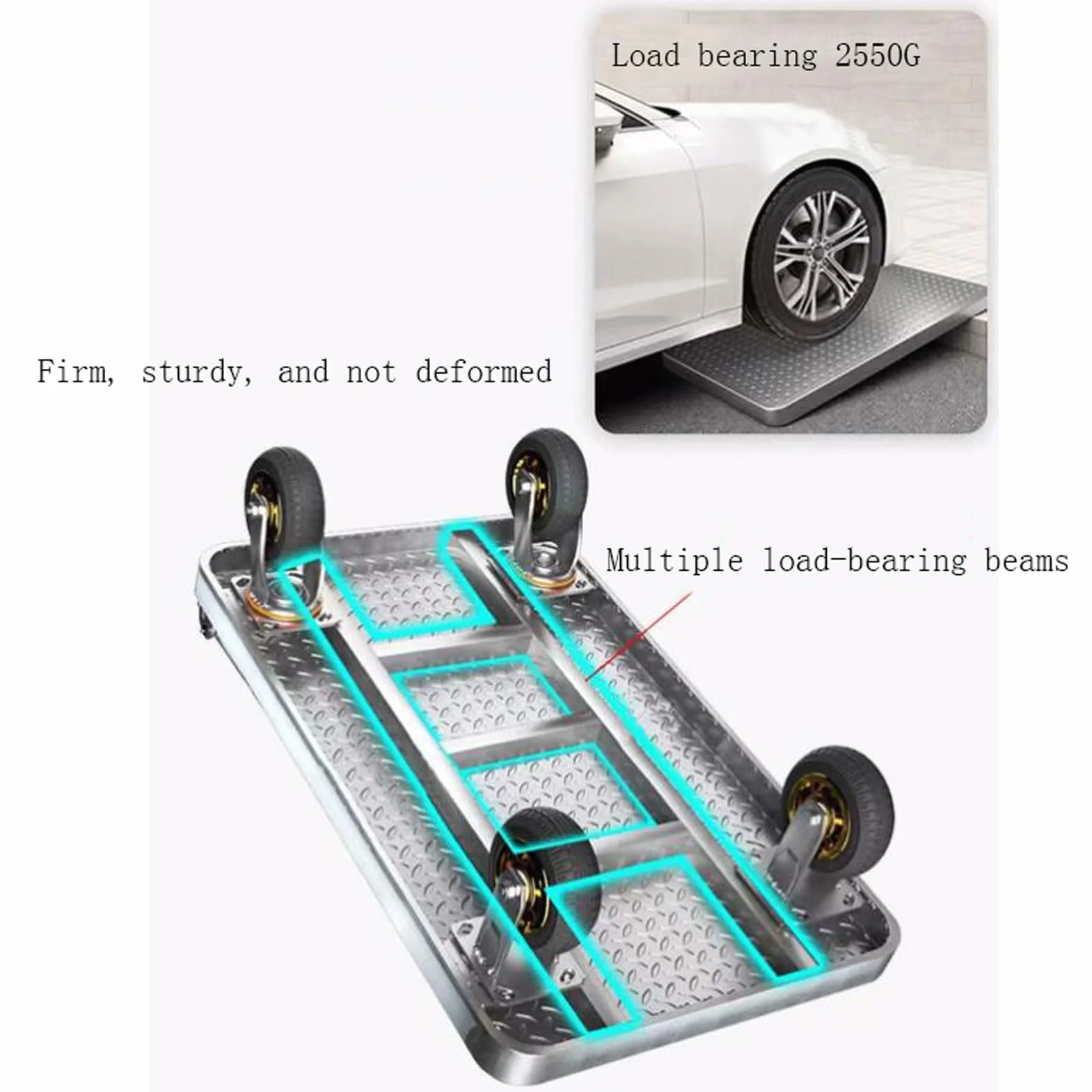 Carretilla de plataforma plegable, carro de empuje con ruedas giratorias de 360°, carretilla móvil de plataforma para garaje y almacén, capacidad de carga 750 kg