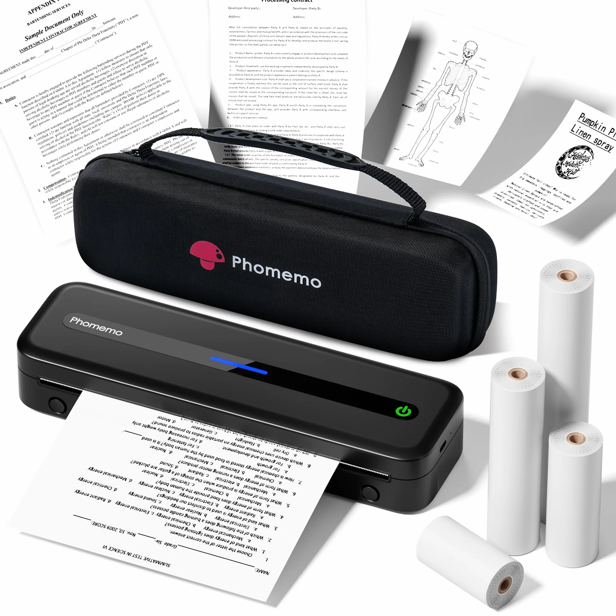 Phomemo Impresora Termica A4, M832 Impresora Portátil Inalambrica Compatible con Smartphone y PC, para Viajar, Familia, Estudio, con Maletín de Transporte y 4 Rollos de Papel Térmico, Negro