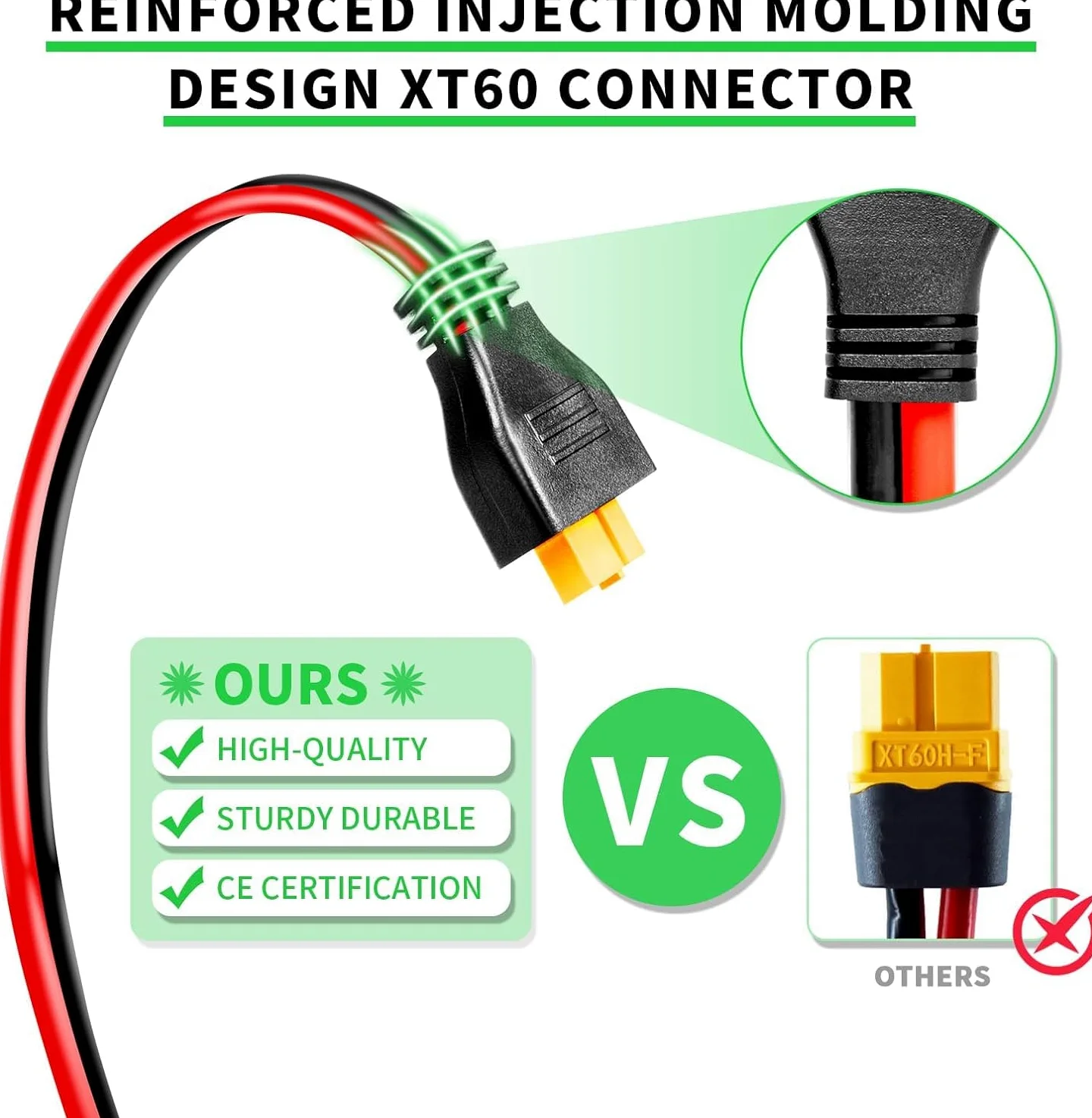 Conector de panel solar a XT60 Cable conector de 50 pies, 10 AWG Solar a XT60 Cable de extensión de carga XT60 (enchufe hembra) para panel solar plegable RV, estación de energía portátil, generador