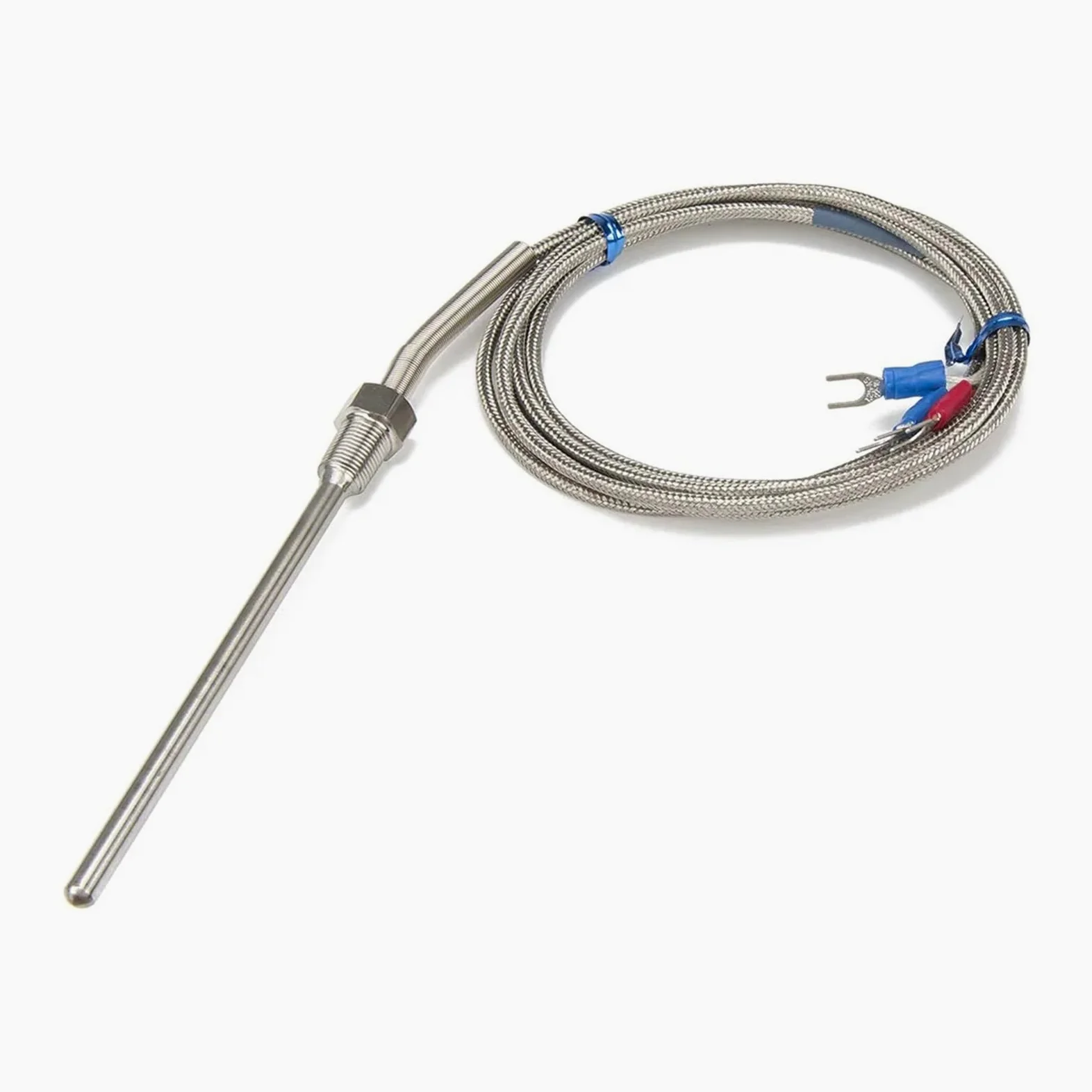 Cable trenzado metálico tipo PT100 de 2 m, cabezal de sonda de 100 mm, sensor de temperatura RTD(PT 1 2)