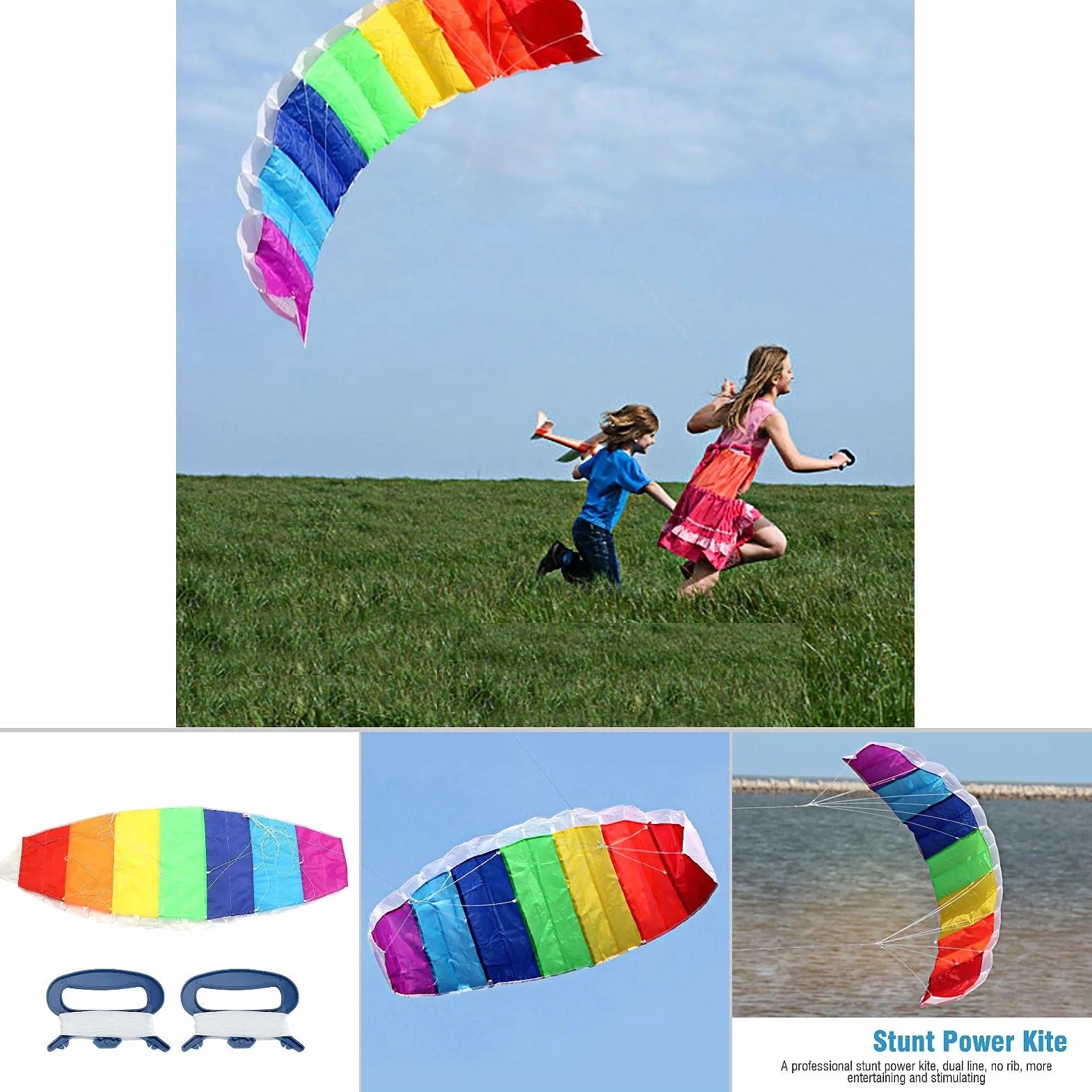 Rainbow Dual Line Professional Stunt Power Kite, Cometa Deportiva con Líneas Dobles de 30 M