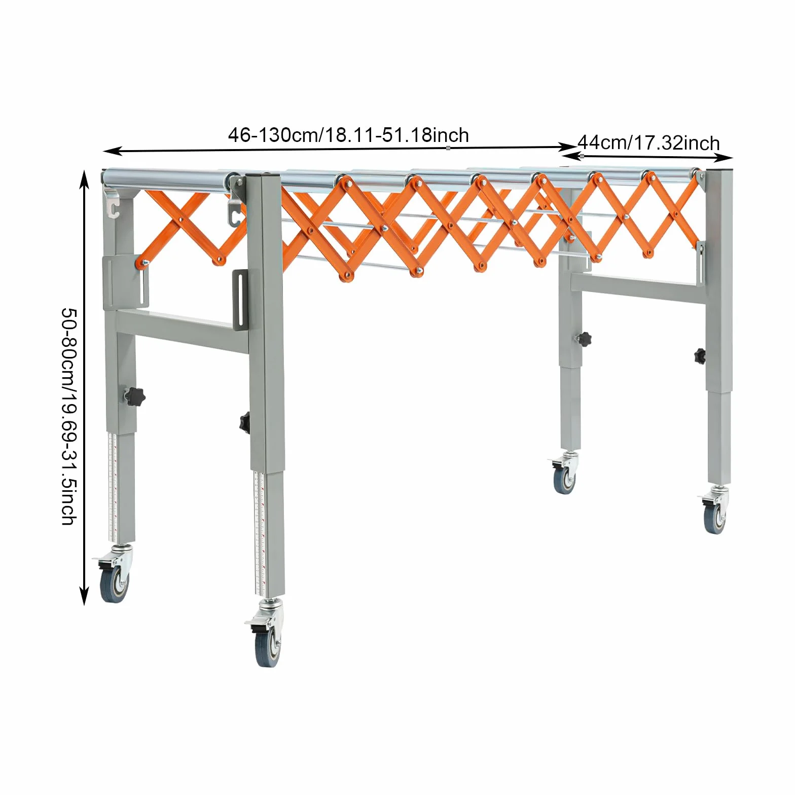 Mesa de ruedas extensible, altura ajustable, longitud de transporte 46-130 cm, transportador