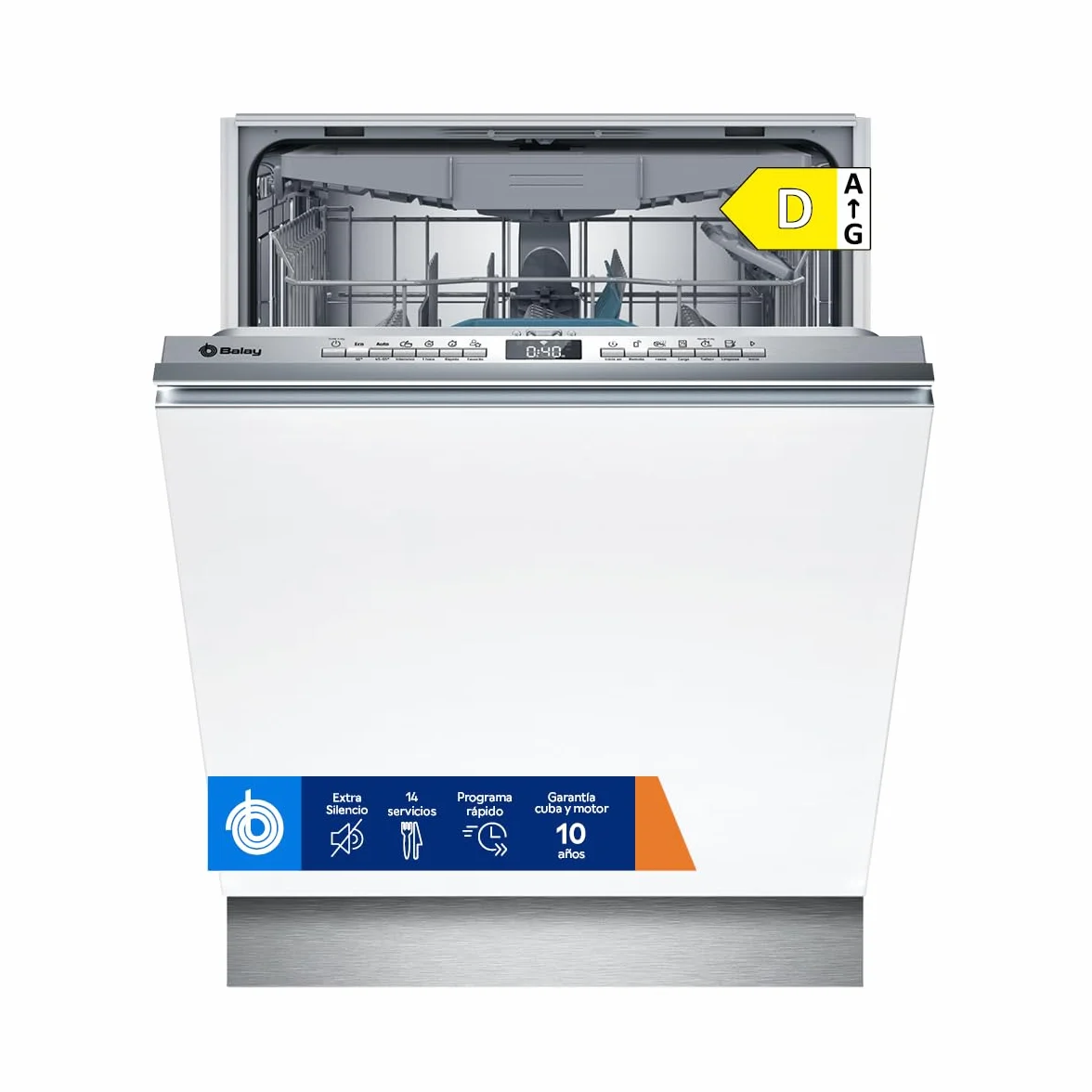 Balay – Lavavajillas Integrable, 14 servicios, Motor ExtraSilencio, Tercera Cesta para Cubiertos, InfoLight, Home Connect, Blanco, 3VF6330SA