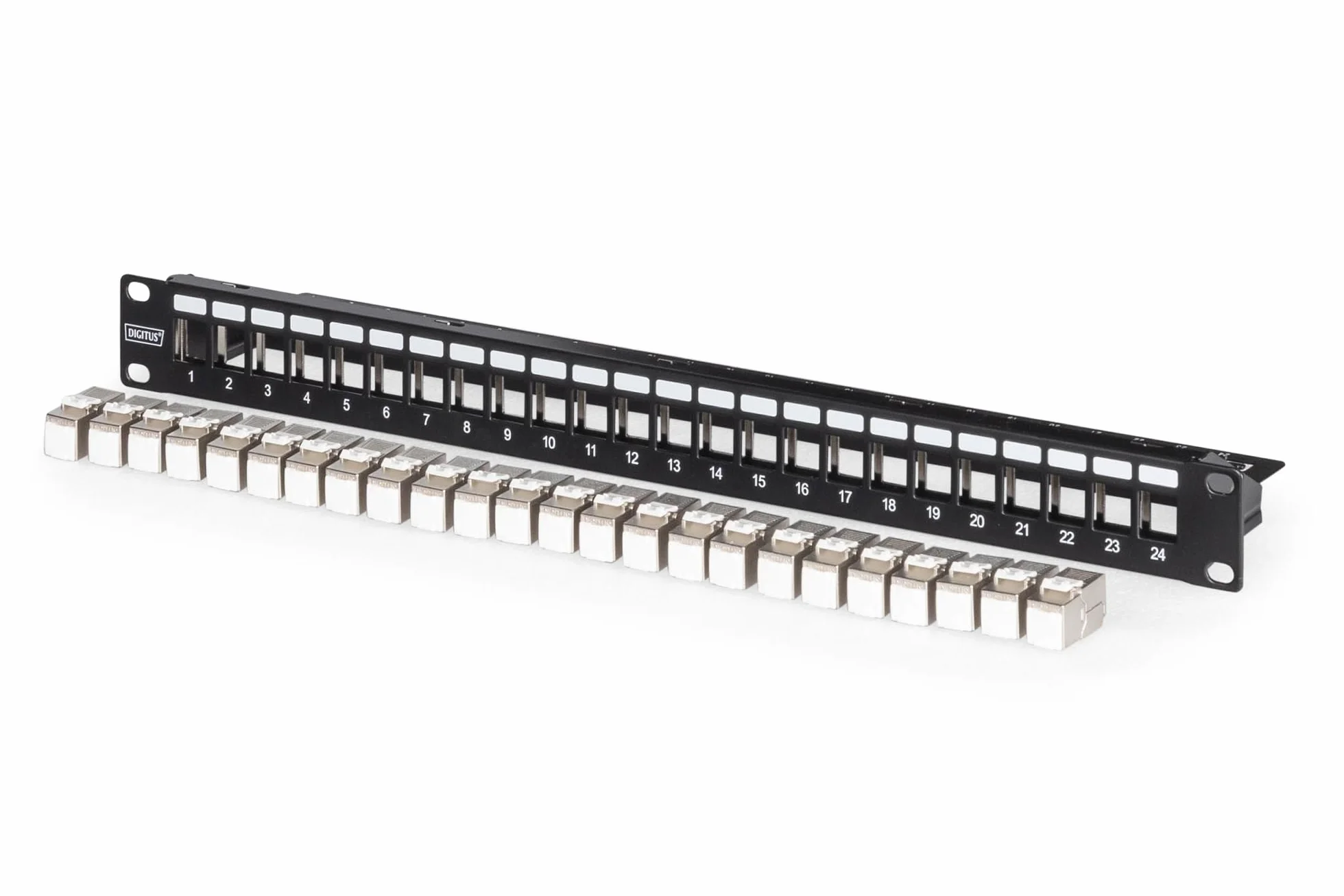 DIGITUS Juego de paneles de conexión CAT 6A 24 puertos DN-93615 500 MHz Montaje en rack 19 pulgadas 1 U Negro